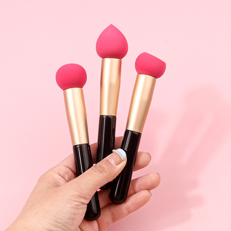 High-quality waterdrop sponge concealer brush, mushroom head semi-round head makeup concealer brush, black wooden handle powder puff brush in stock Specification drawing