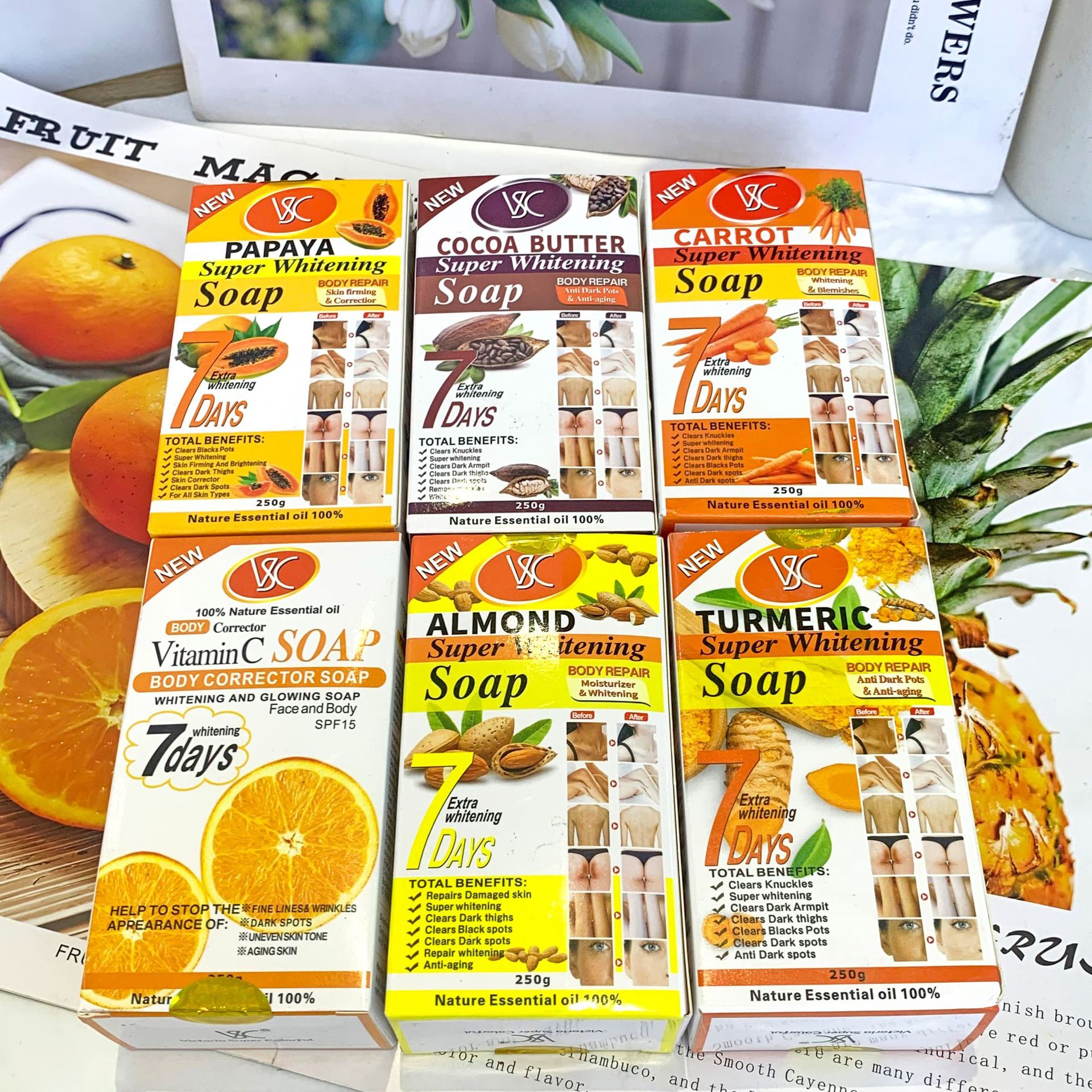 Wholesale of cross-border foreign trade English packaging papaya VC Brightening soap, scented bath and bath carrot soap details Picture