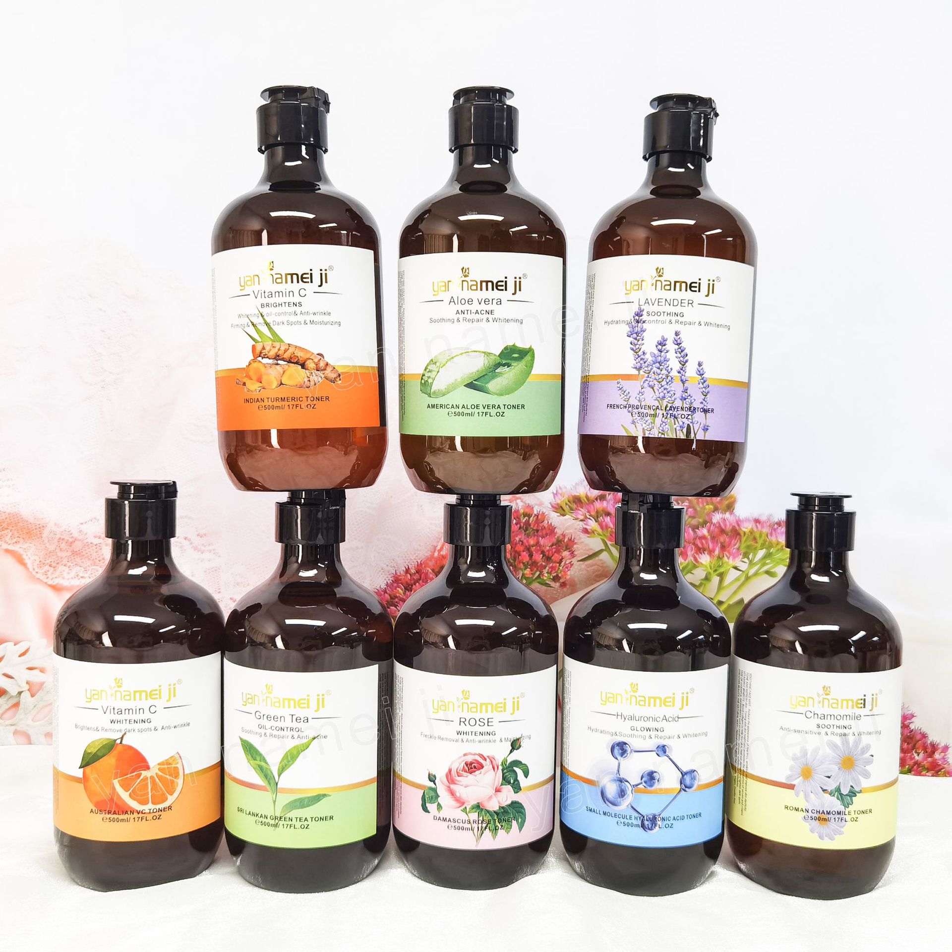 Cross-border rose water temperature and nourishing green tea toner brightens, moisturizes, tightens, hydrates, controls oil and removes acne Aloe vera essence details Picture