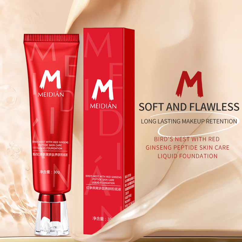 【 Cross-border Exclusive 】 Meidian Red Ginseng Bird's Nest Peptide Revitalizing Foundation, Concealer, Natural Fit, Waterproof Base BB Cream full figure