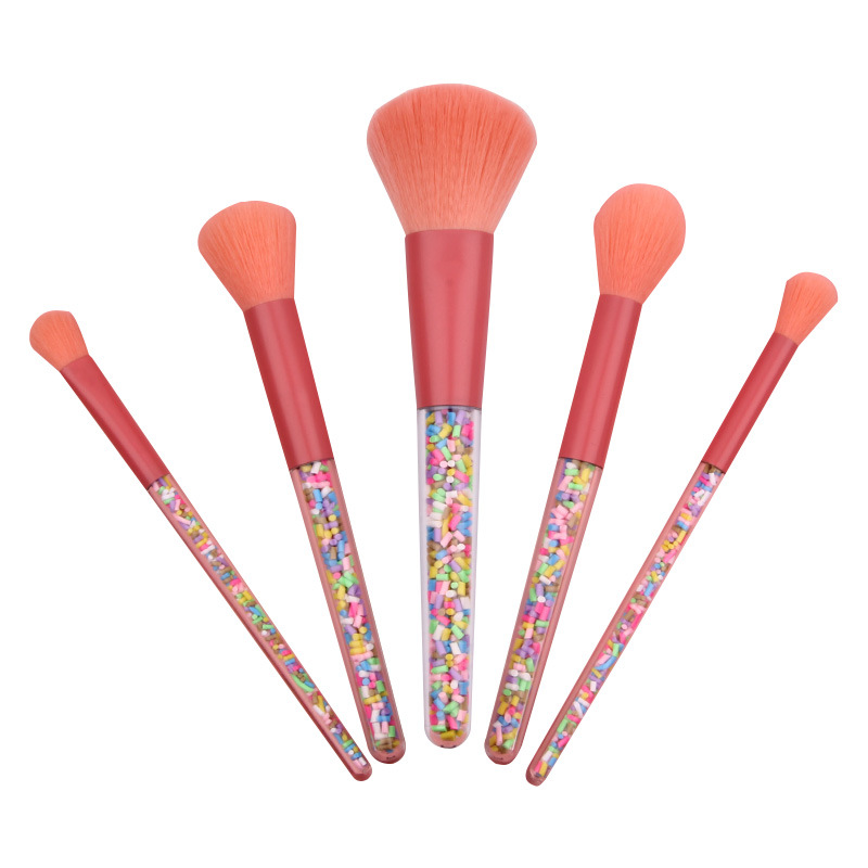 Soft bristle 5-piece makeup brush set, candy-colored blush brush, facial brightening and highlighter brush, beauty tools, dot color brush Item Picture