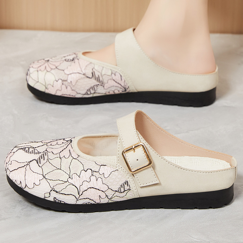 Women's soft-soled shoes that don't tiring the feet, summer casual breathable single shoes, half-drawn-out women's shoes with thick soles, comfortable mom shoes details Picture