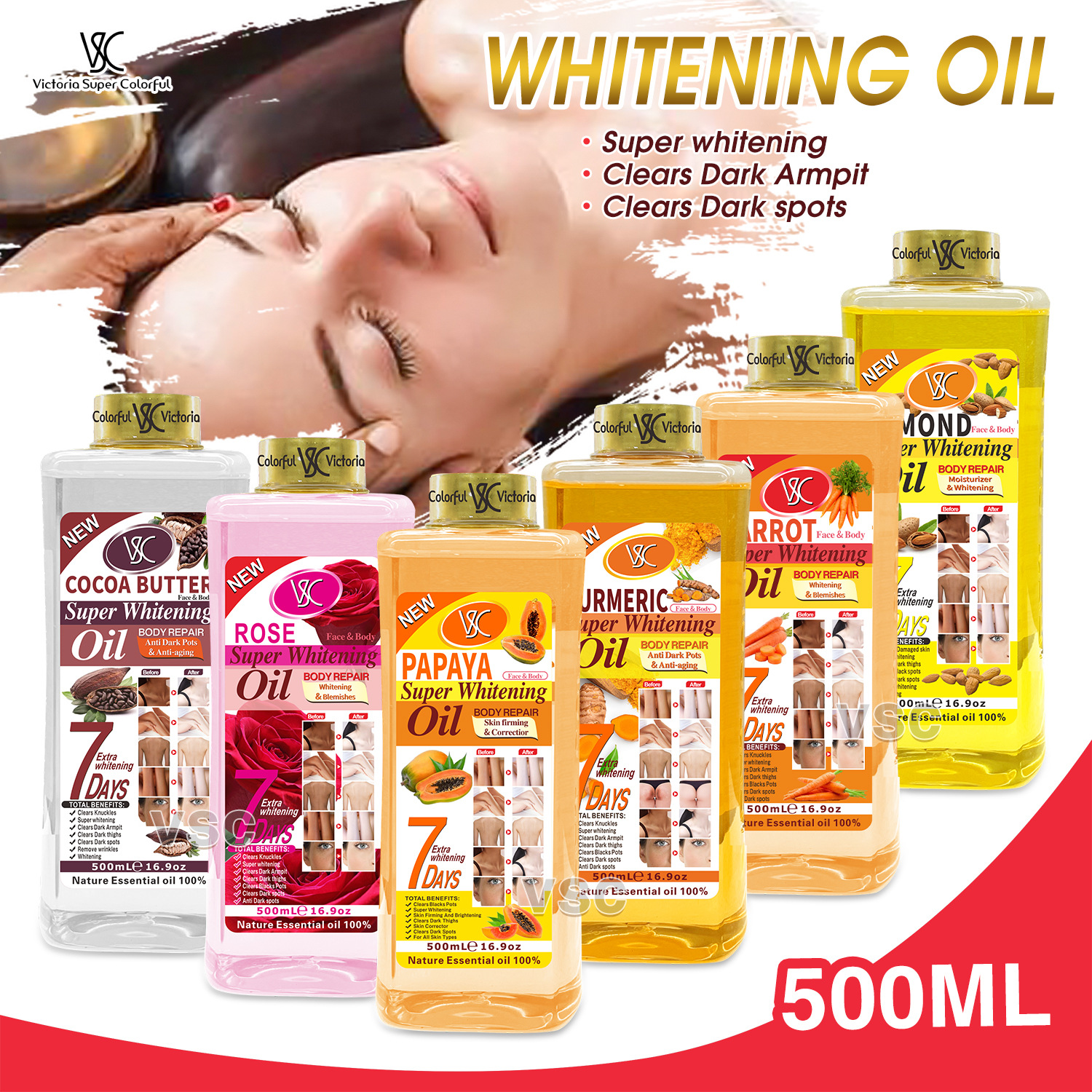 Cross-border bestseller Turmeric essential oil 500ml Almond body essential oil moisturizing massage SPA Facial massage brightening skin and removing dark spots full figure