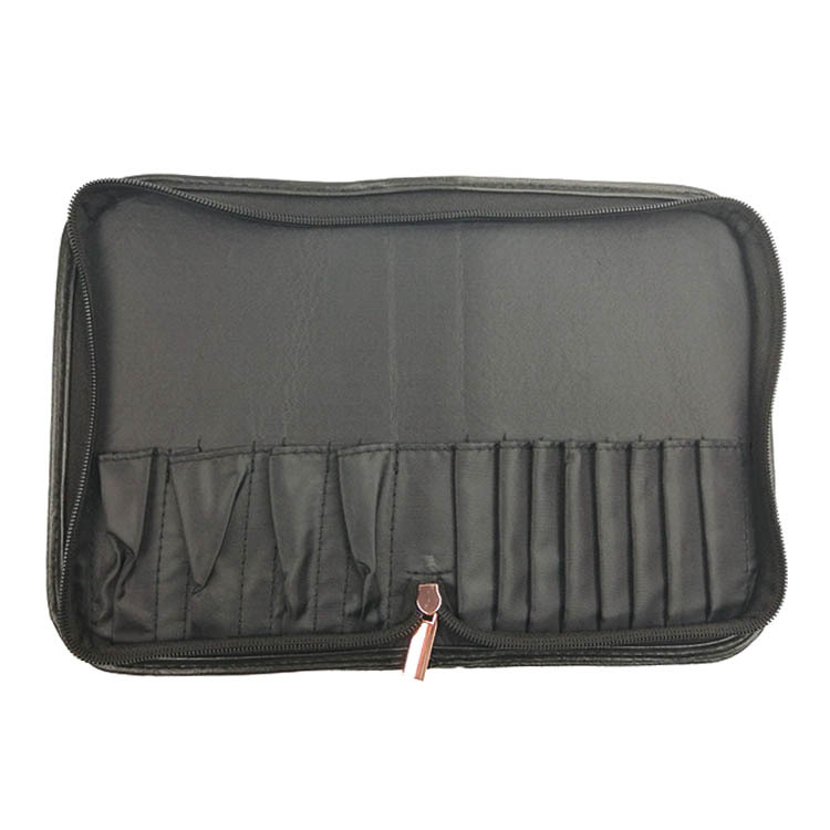 Black PU makeup bag with 12 sockets, complete makeup brush bag, makeup tools, zipper storage bag, wholesale of beauty tools details Picture