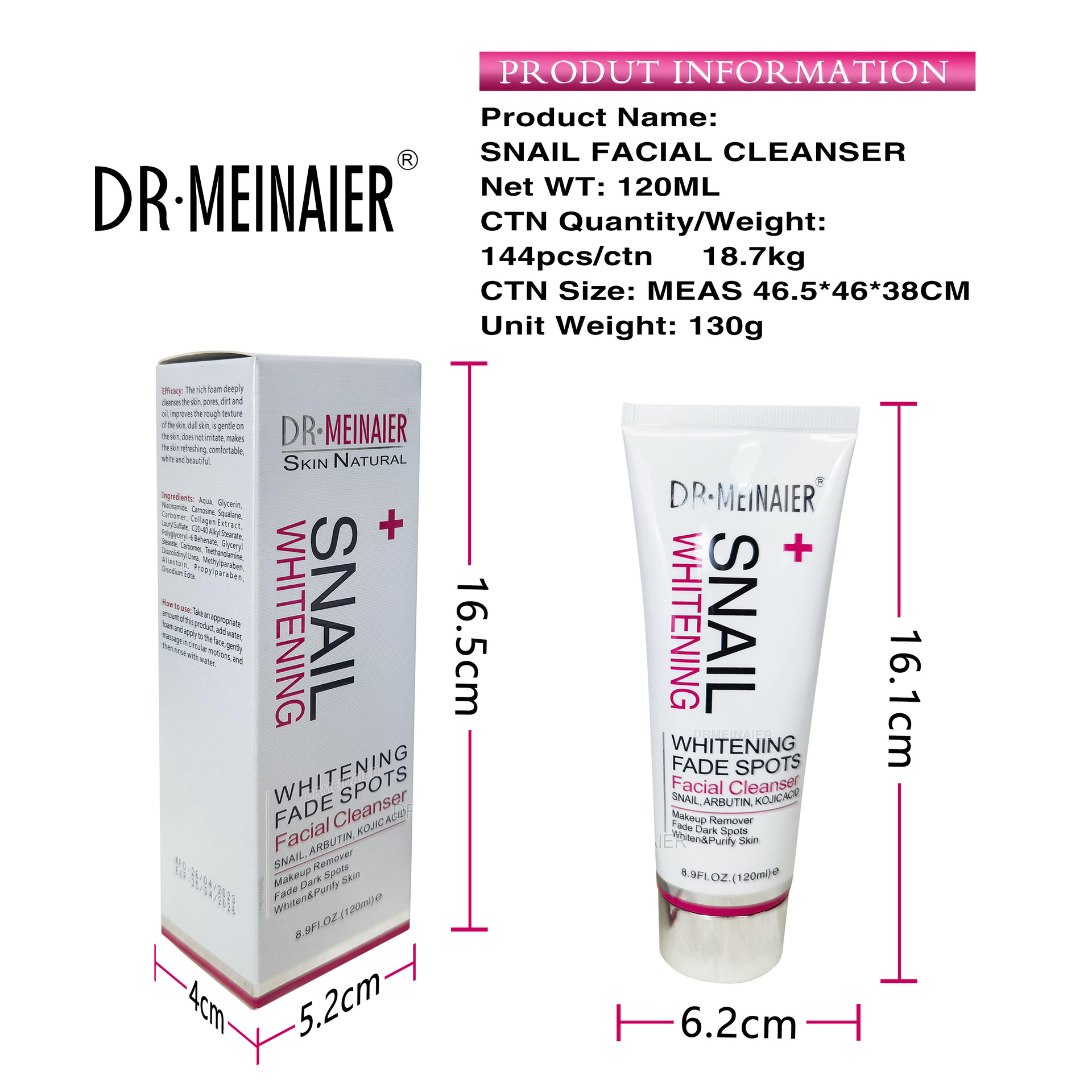 Cross-border SNAILCleanser Snail Repairing Facial Cleanser Moisturizing and Oil-Controlling Kojic Acid Brightening Facial Cleanser export Item Picture