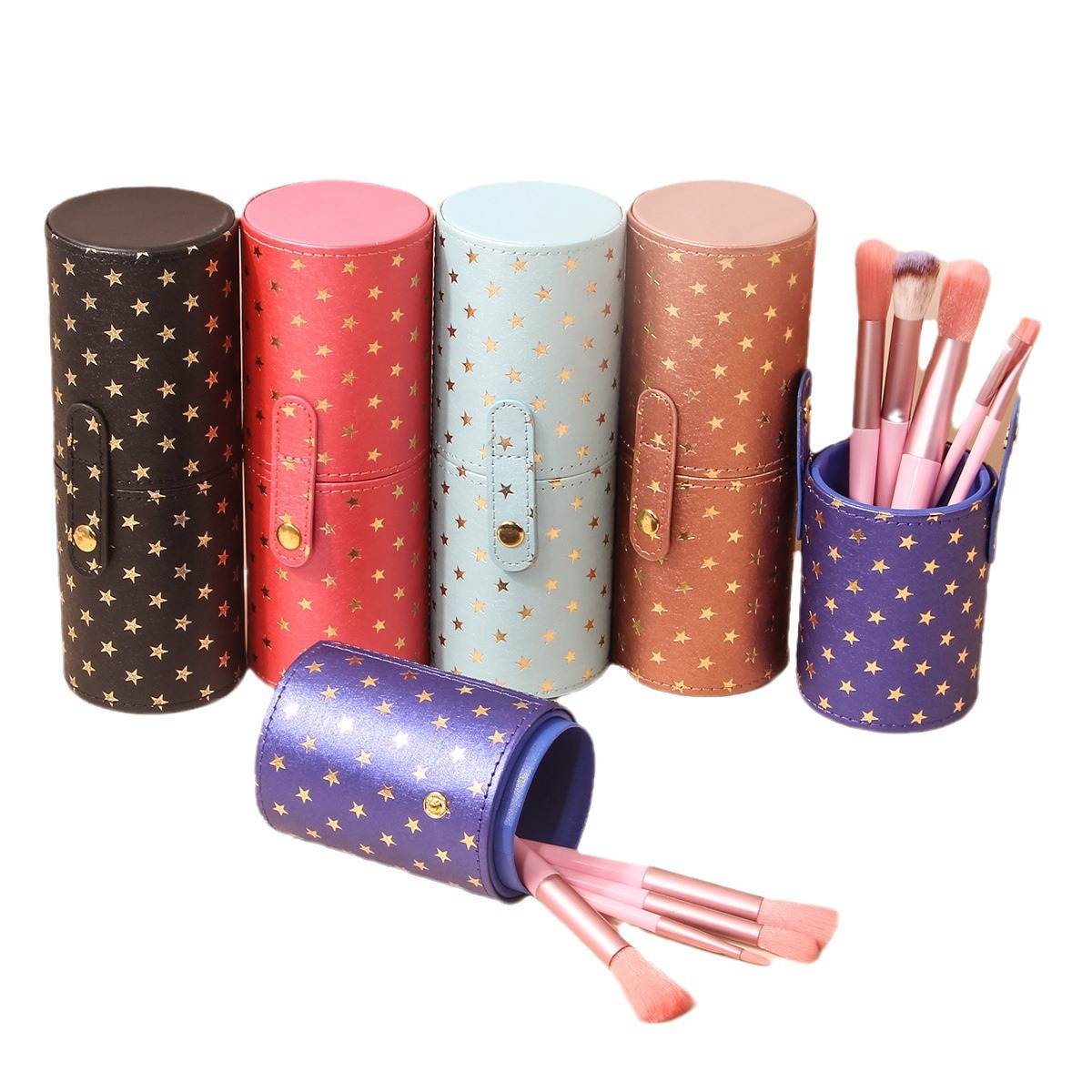 New creative PU makeup tools, makeup brush storage bucket, complete brush storage box, dust-proof and water-proof beauty tools Item Picture
