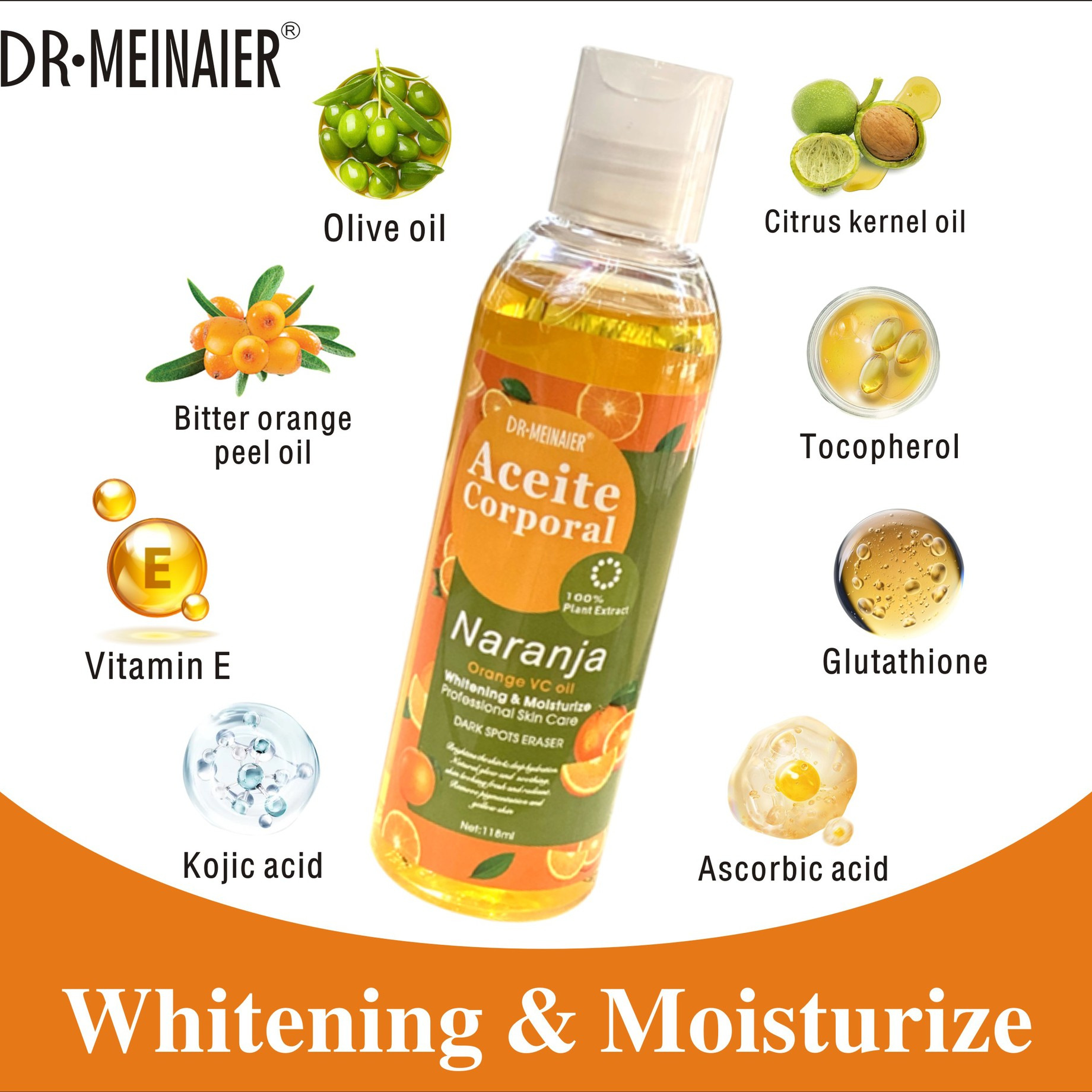 Cross-border Fresh Orange Vitamin C essential Oil 118ml, skin care body massage and manipulation oil, base oil, VC oil, wholesale for foreign trade Application Scenario