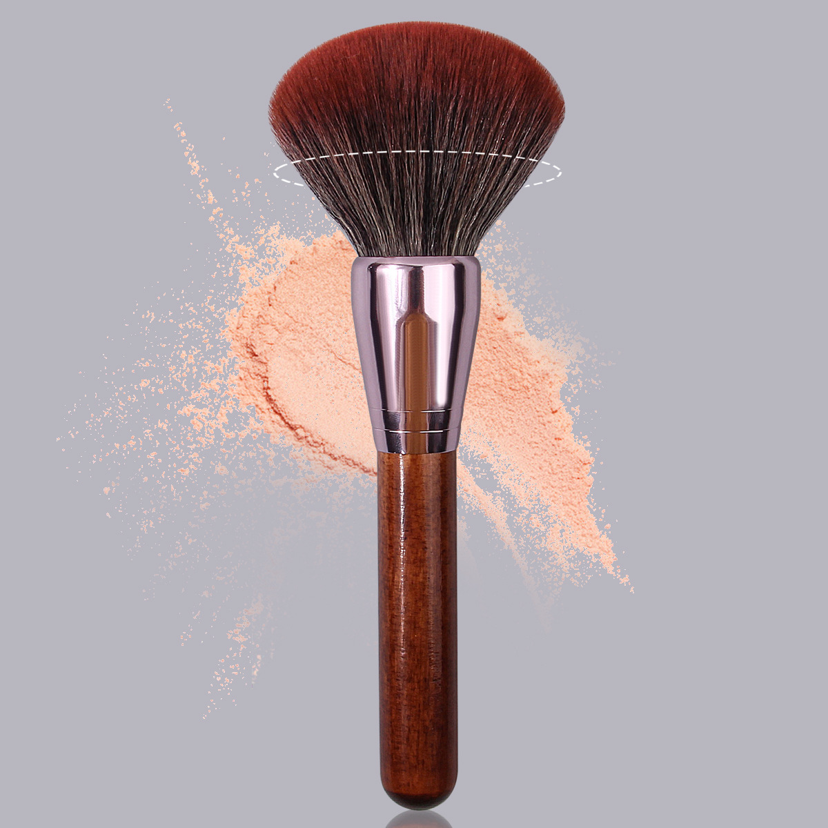 Extra-large wooden-handled loose brush multi-functional setting, contactor and highlighter brush, highly elastic and soft animal hair imitation makeup brush full figure