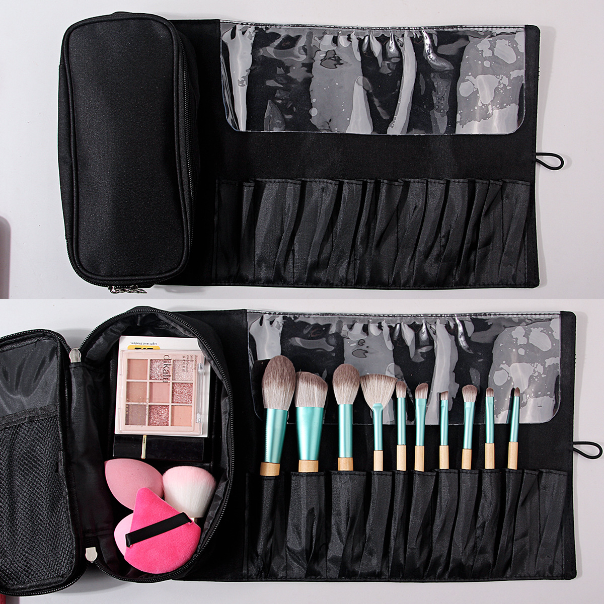 New in-stock makeup bag with 12-hole drawstring, multi-functional folding, professional beauty makeup storage bag Specification drawing
