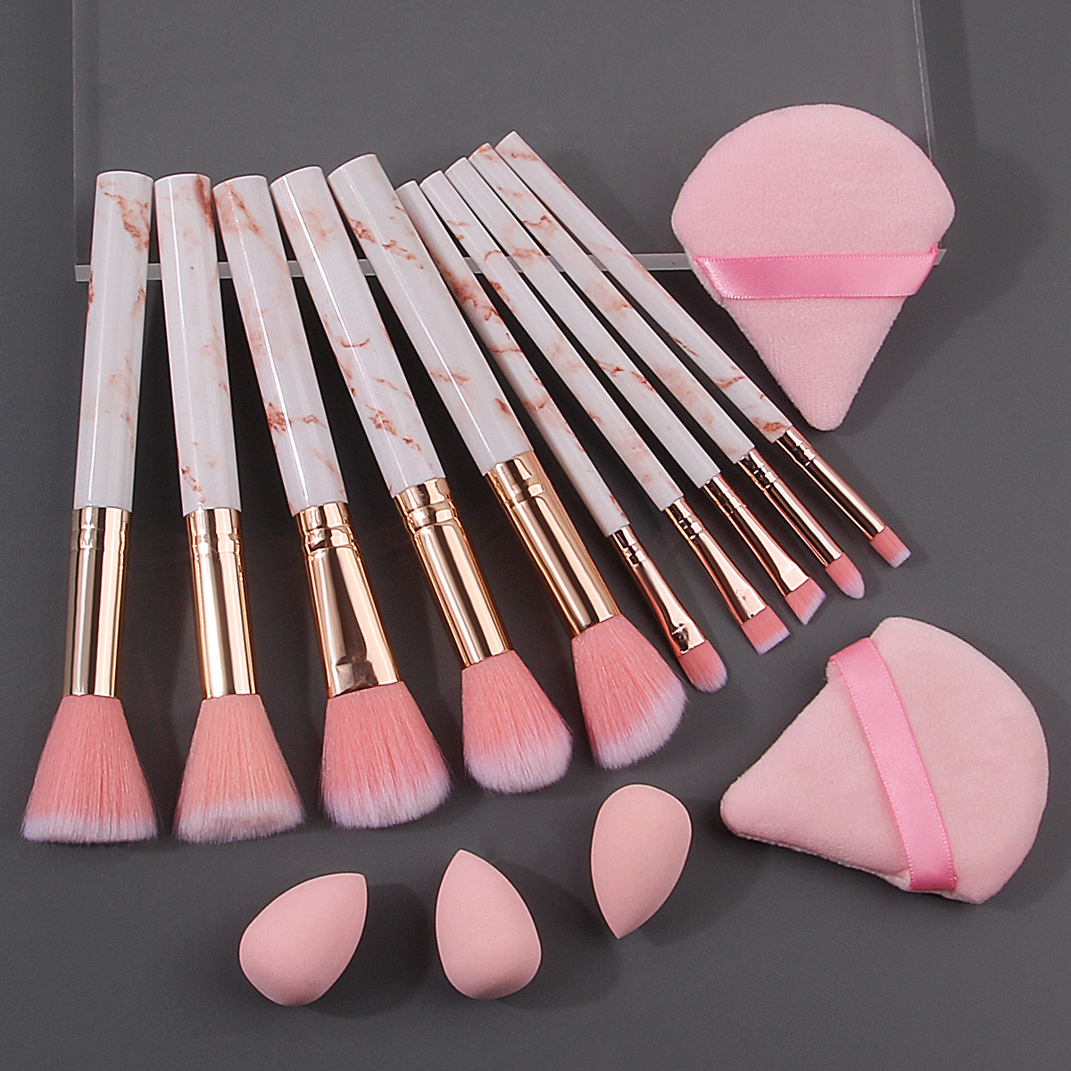 Manufacturer's in-stock marble makeup brush set, loose powder high-gloss brush, foundation brush, complete set of beauty tools for beginners full figure