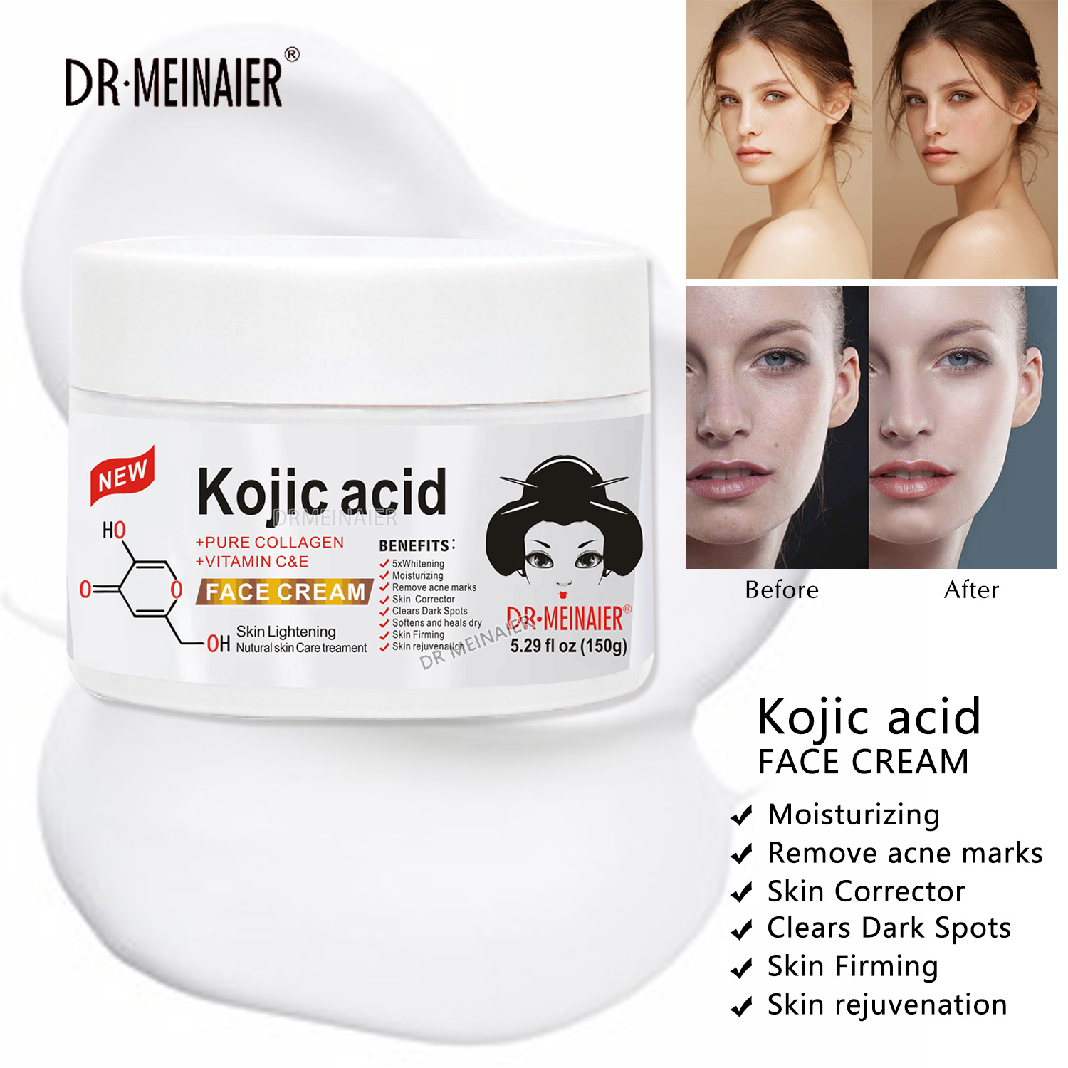 Cross-border Koji Acid face Cream Moisturizes, brightens, nourishes, reduces wrinkles, darkens, cares for the skin, hydrates and rejuvenates. Cross-border face c Application Scenario