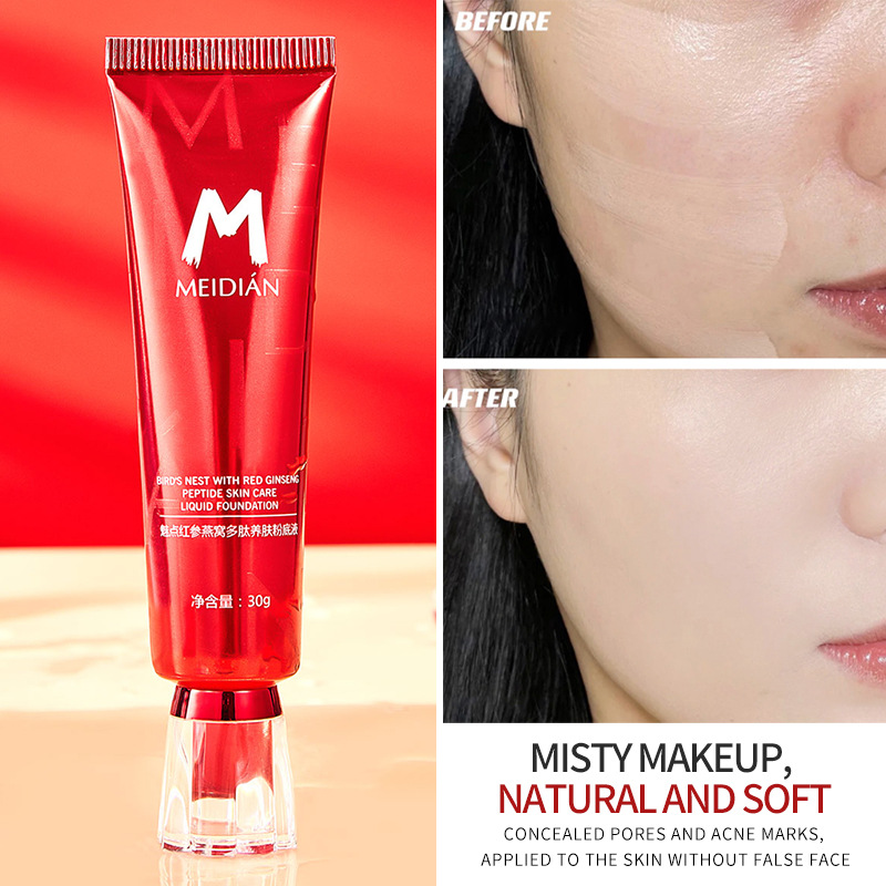 【 Cross-border Exclusive 】 Meidian Red Ginseng Bird's Nest Peptide Revitalizing Foundation, Concealer, Natural Fit, Waterproof Base BB Cream Application Scenario