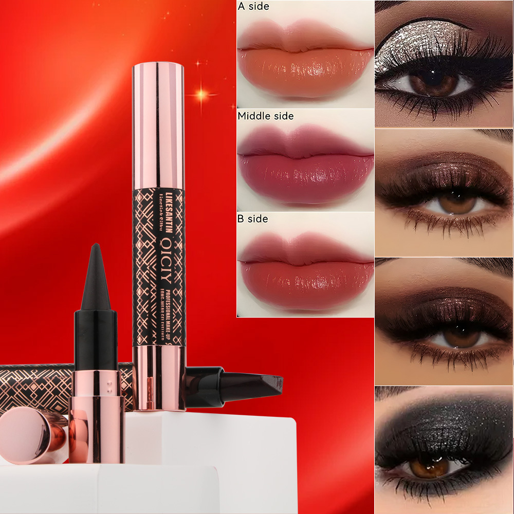 QICIY Cross-border Exclusive + 3-color lipstick + Eyeliner pen Waterproof, sweat-proof, non-smudging quick-drying eyeliner liquid pen details Picture