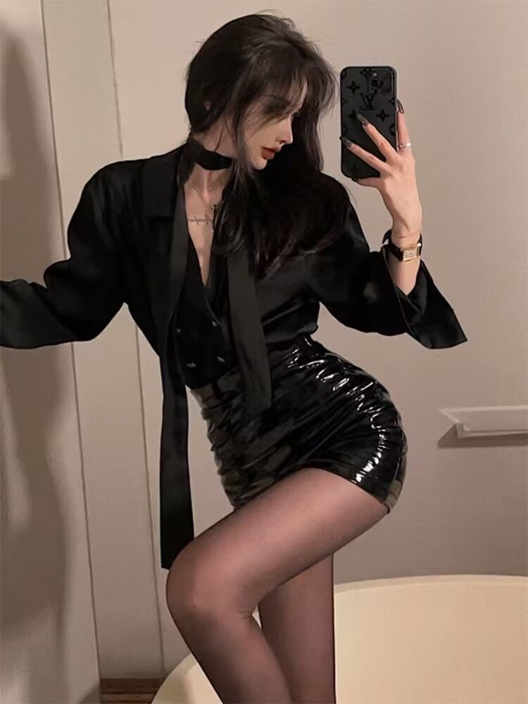 工厂现货  亮面半身裙镜面短裙网红性感紧身亮皮包臀短裙纯欲风辣妹小皮裙 女装半身裙详情图1