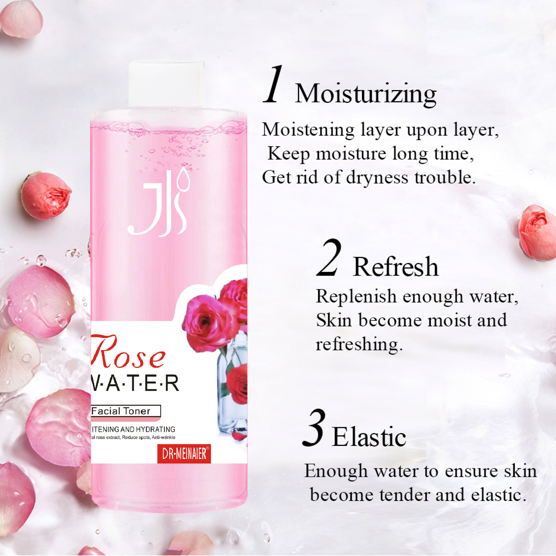 Cross-border exclusive rose toner for shrinking pores, brightening and shrinking, hydrating, moisturizing, refreshing and oil control, 500g wholesale Specification drawing