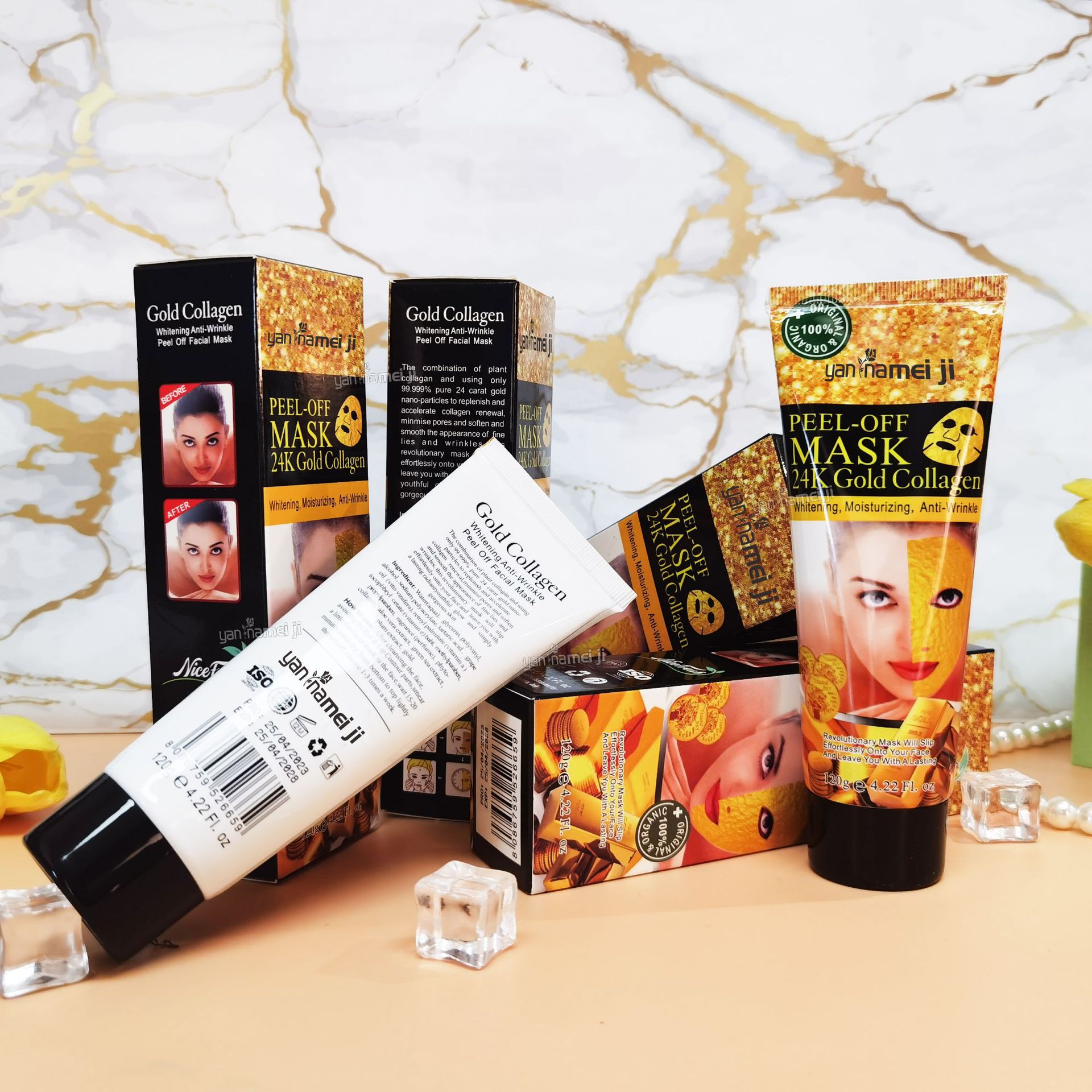 Cross-border trade 24K Gold Mask Bone Collagen Hydrating Peel-off Nasal Mask Patch Brightening Skin tone Wholesale 120g Specification drawing