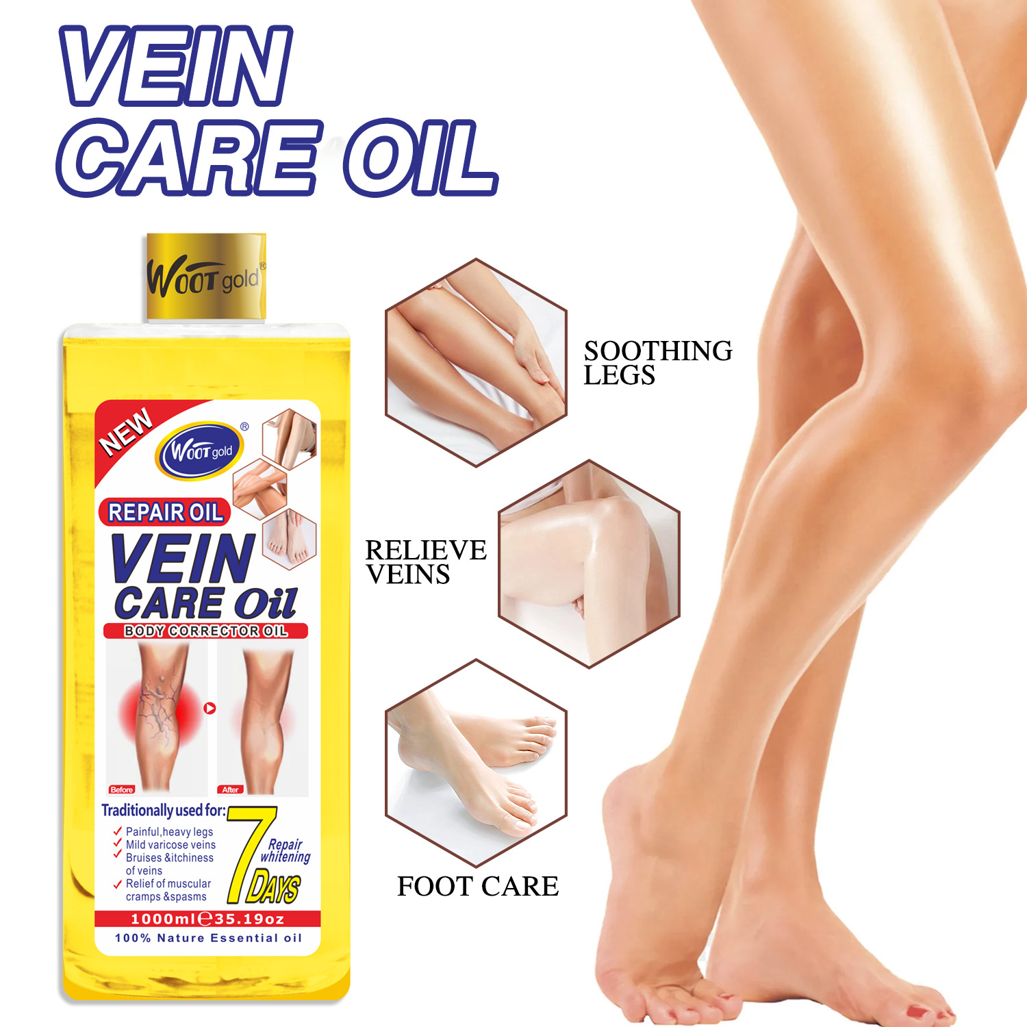 Cross-border Foreign Trade WOOTgold Vein Relaxation Essential Oil Earthworm Leg Relaxation and Leg Massage Oil 1000 details Picture