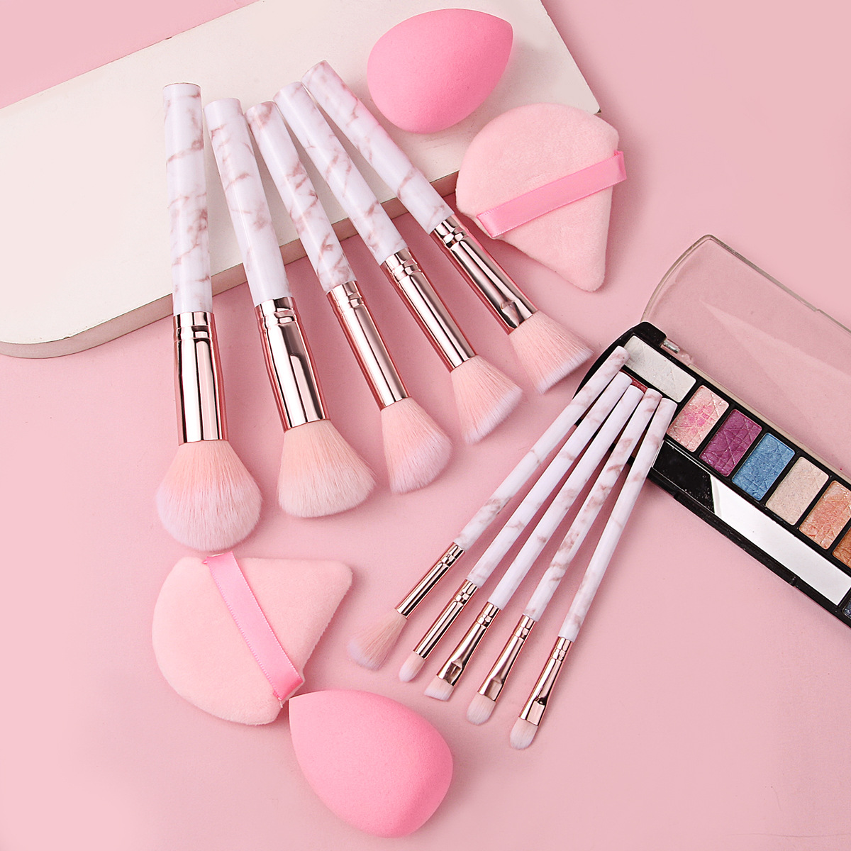 Cross-border best-selling 10-piece set of marble-textured makeup brushes, loose powder brushes and blush brushes, factory direct sales of beauty tools full figure