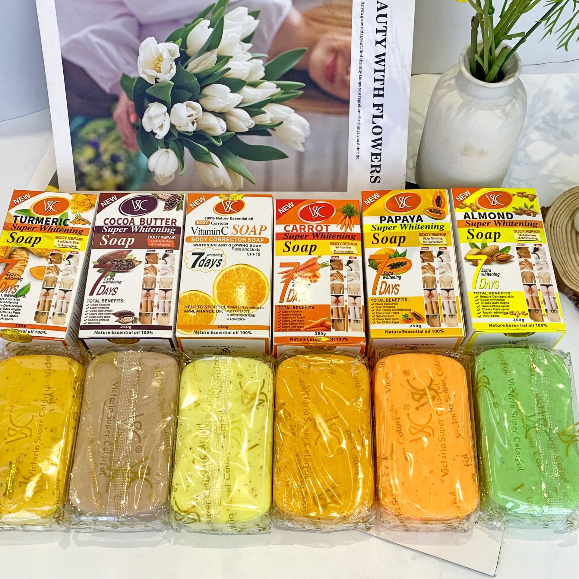 Wholesale of cross-border foreign trade English packaging papaya VC Brightening soap, scented bath and bath carrot soap full figure