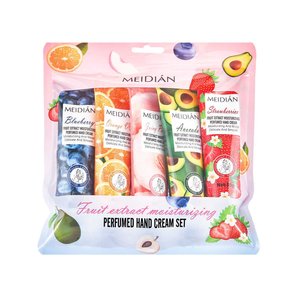 MEIDIAN Cross-border Exclusive fruit-scented hand cream bag set, 5-tube hand cream set for cross-border use Item Picture