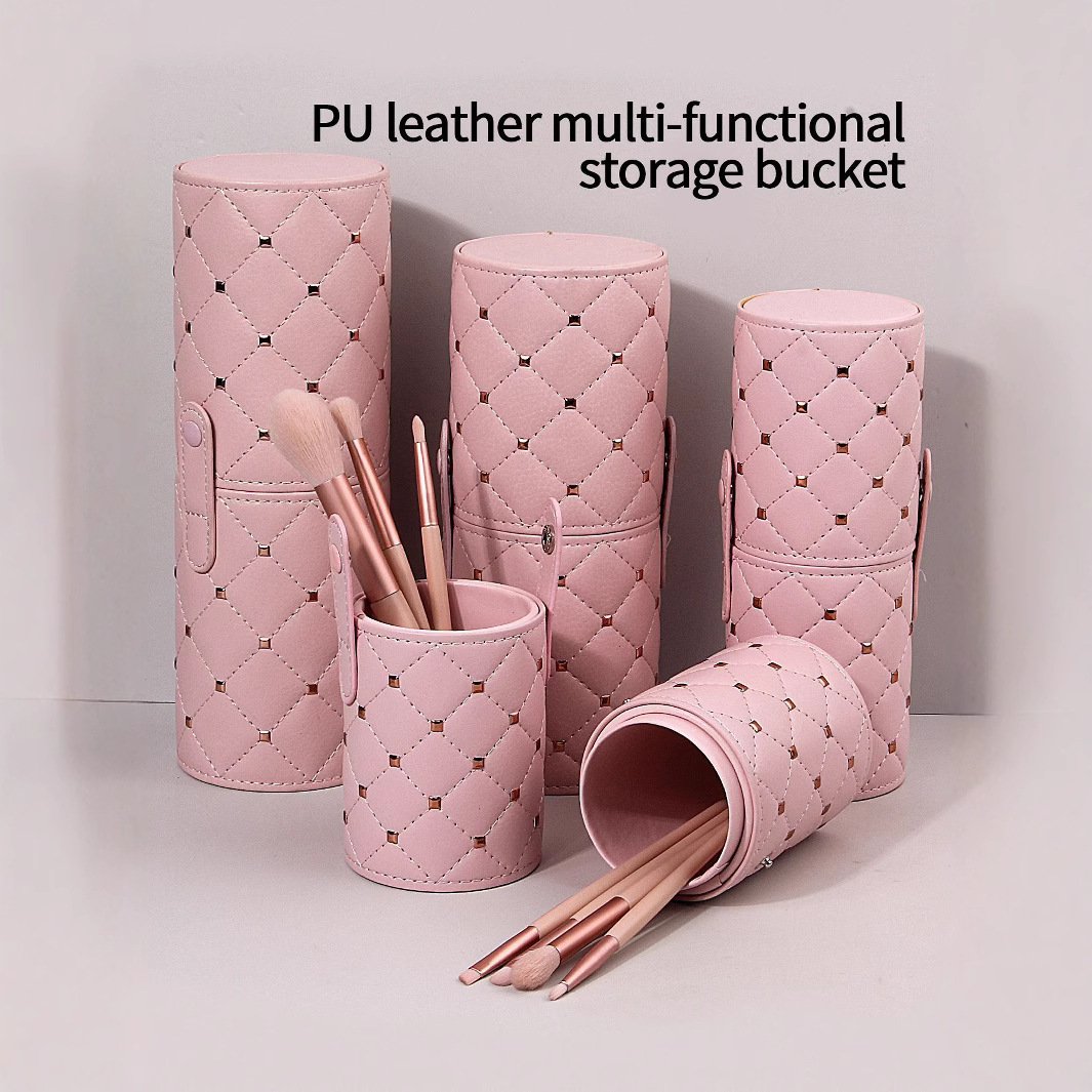 Cross-border best-selling makeup brush storage bucket, dust-proof and covered makeup brush storage bag, PU leather surface rivet bucket, fast delivery Application Scenario