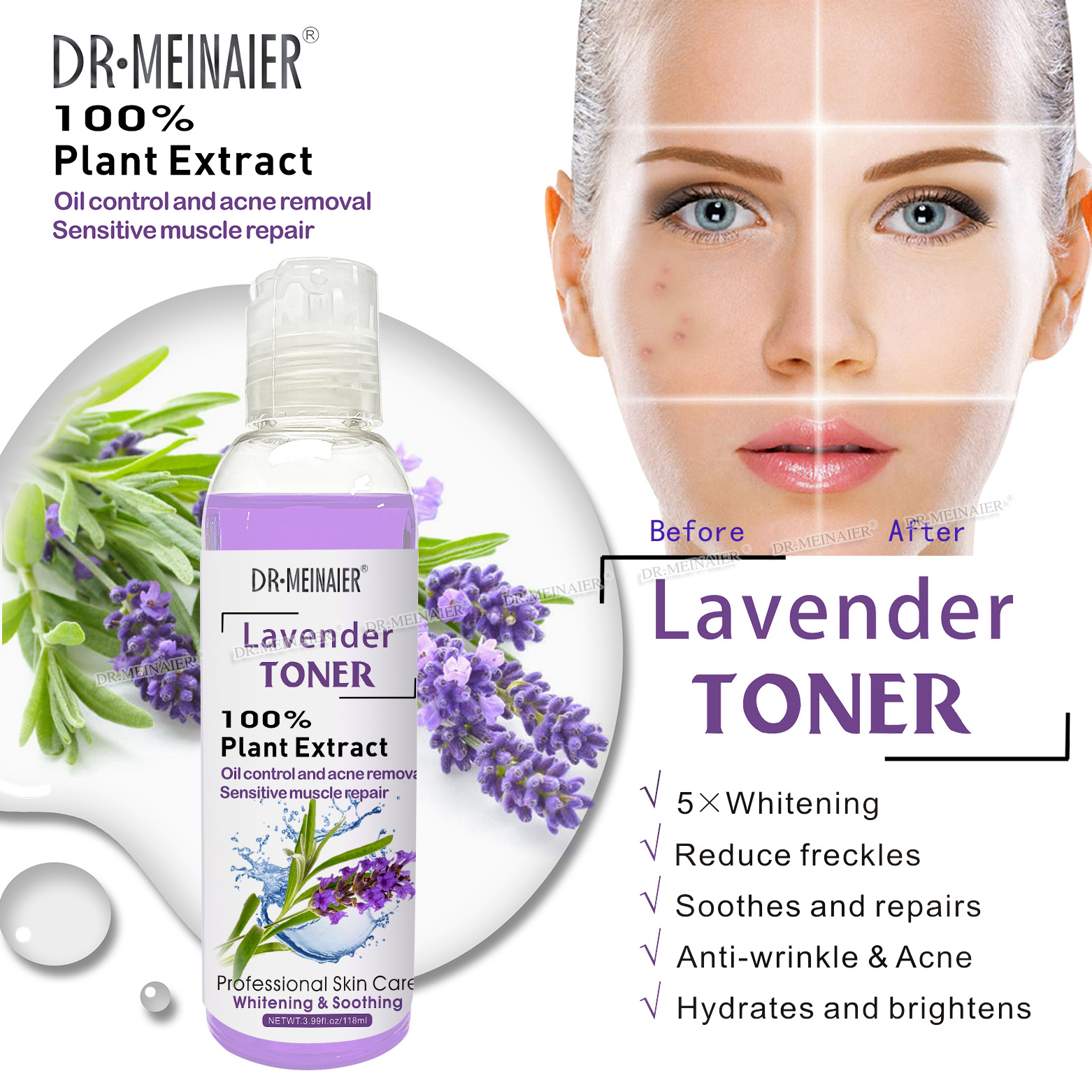 Cross-border toner Water for moisturizing, hydrating, firming and nourishing the skin, 118ml softening essence water for export wholesale Specification drawing