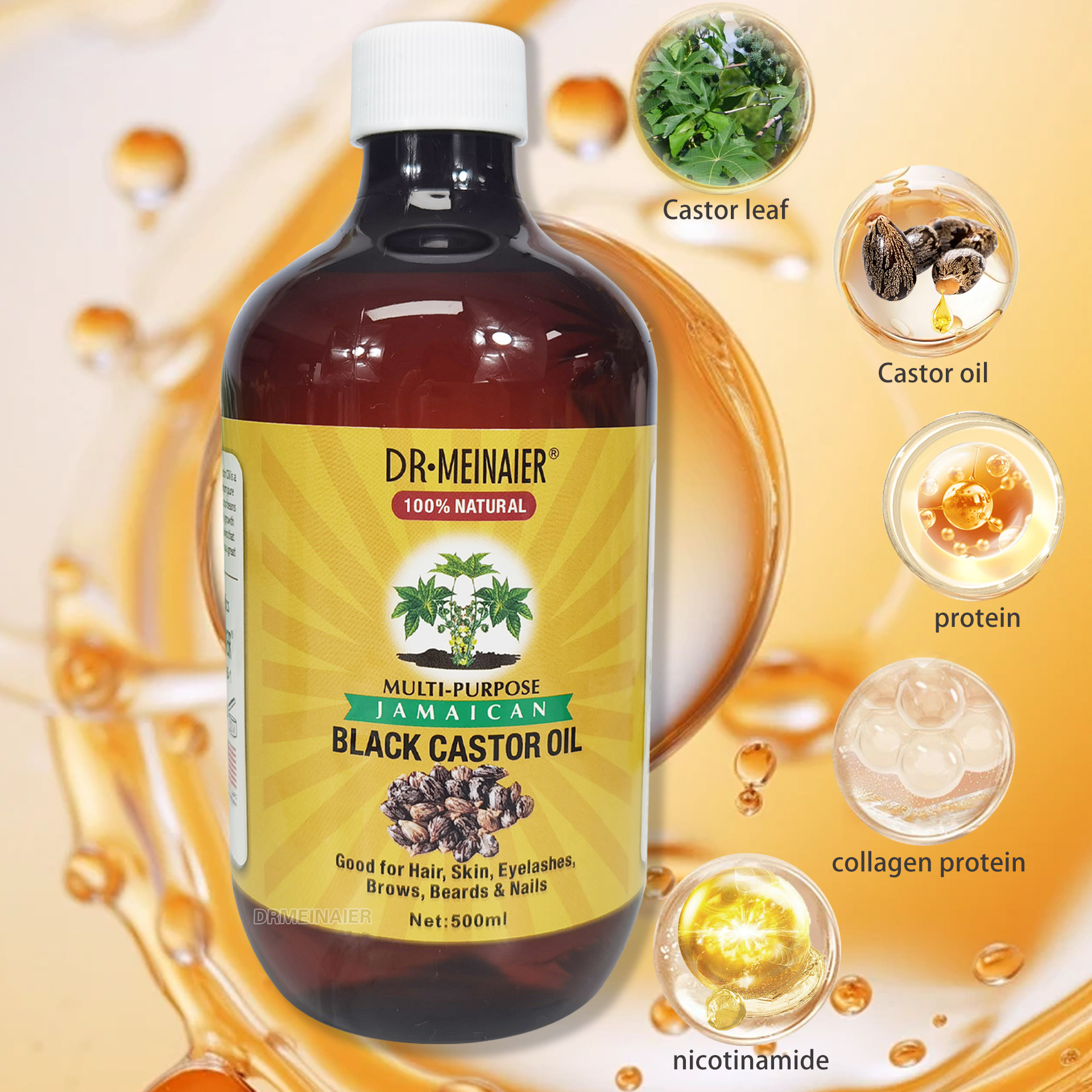 Cross-border exclusive supply of castor oil essential oil for facial, body, hair care, moisturizing and massage oil, natural plant oil for export 500ml Application Scenario