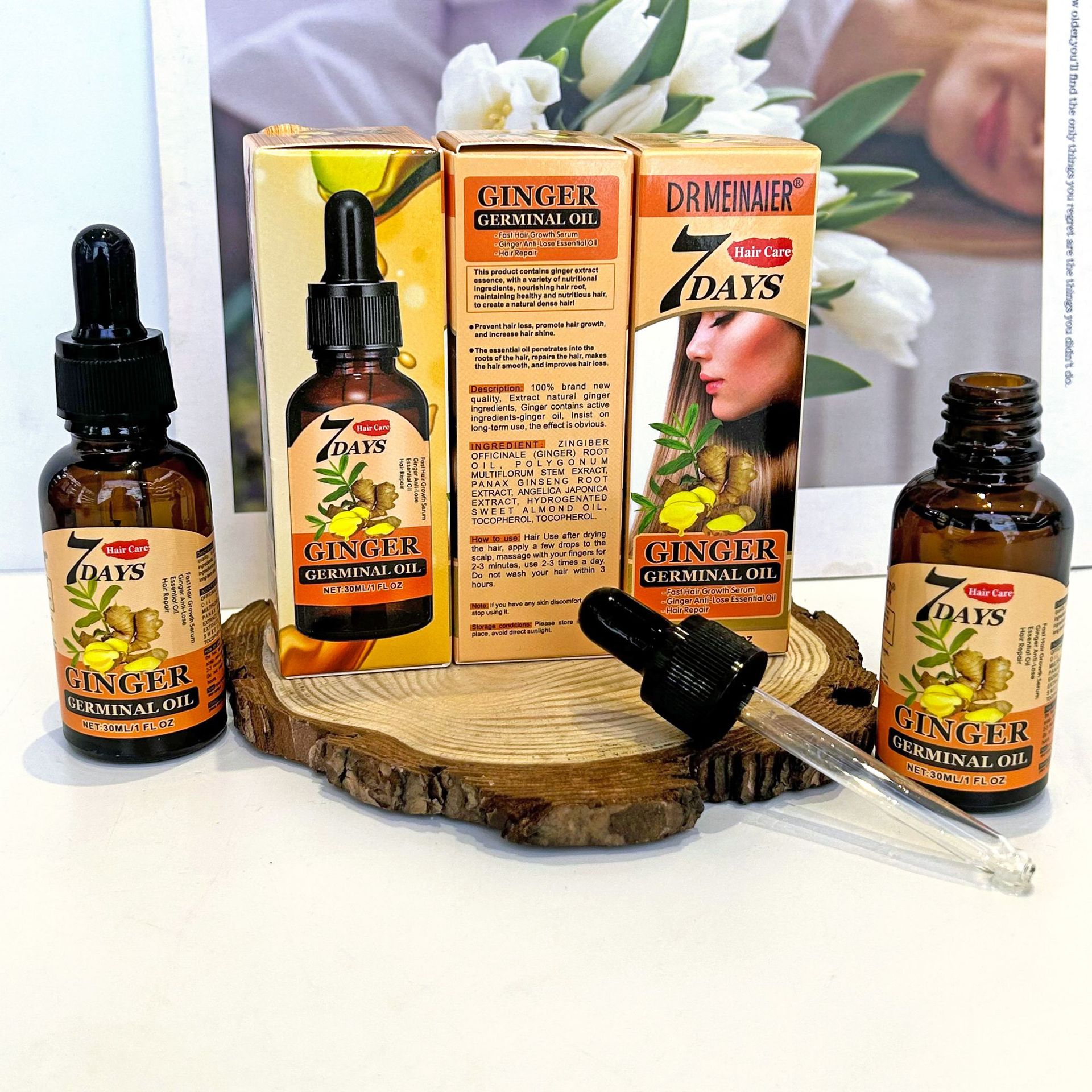 Cross-border exclusive turmeric Hair Essential Oil and Ginger Essence 30ml Hair Care and Nourishing no-Rinse Nutrient Liquid wholesale Specification drawing