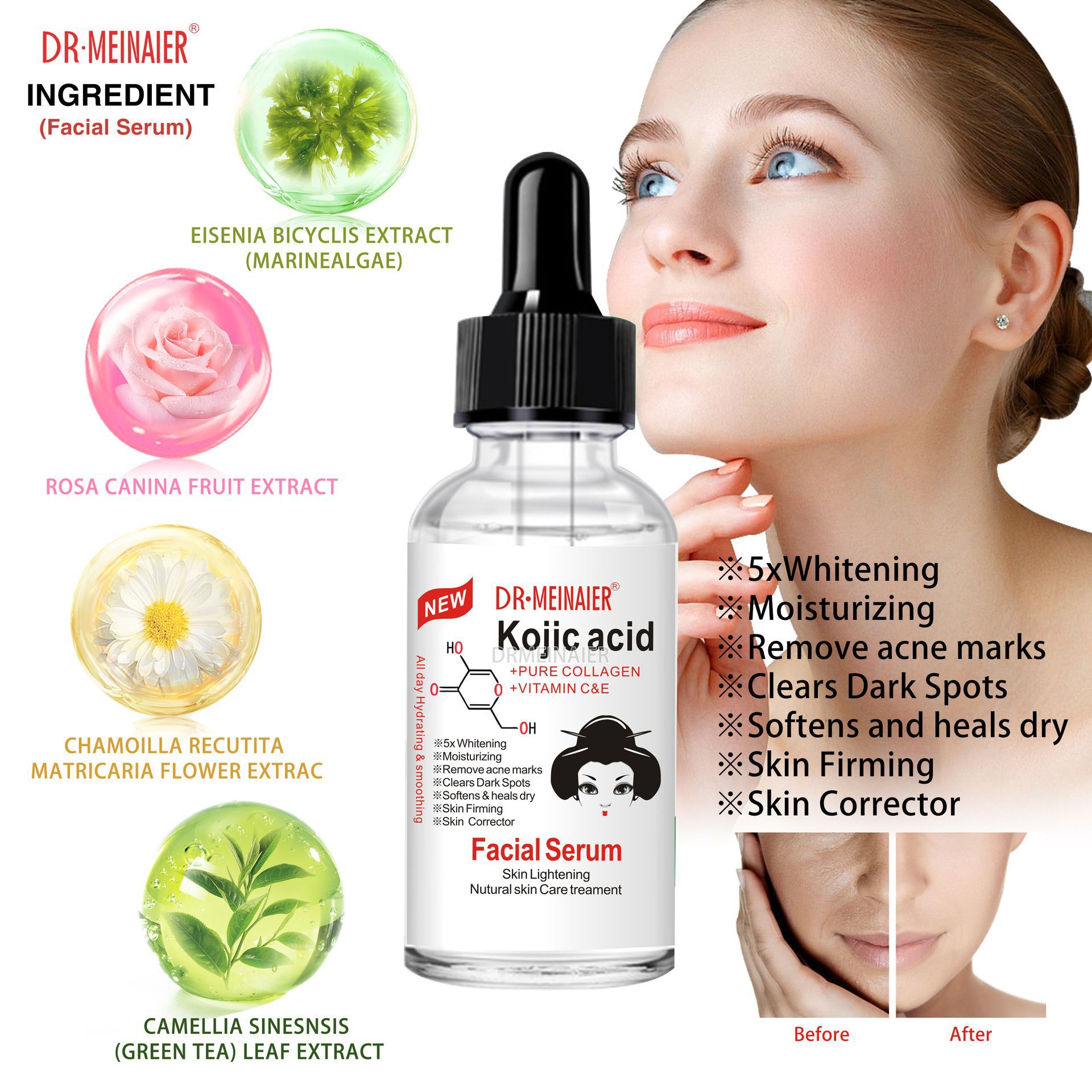 Cross-border Kojic acid essence for reducing fine lines and repairing facial care essence Serum firming and softening skin care products details Picture