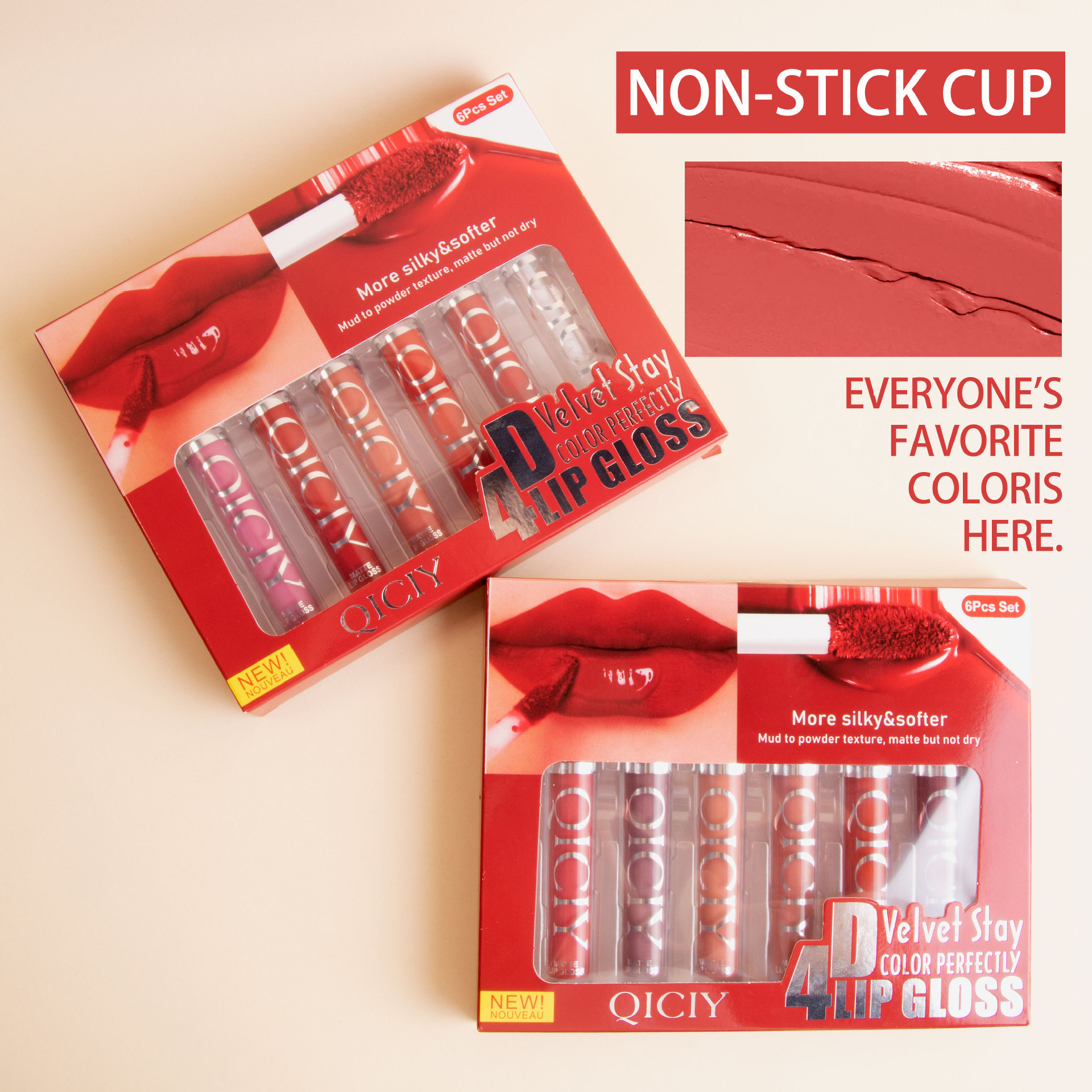 Cross-border exclusive QICI Matte Velvet Lip Gloss Set, Amazon's best-selling new makeup product, non-stick lip gloss details Picture