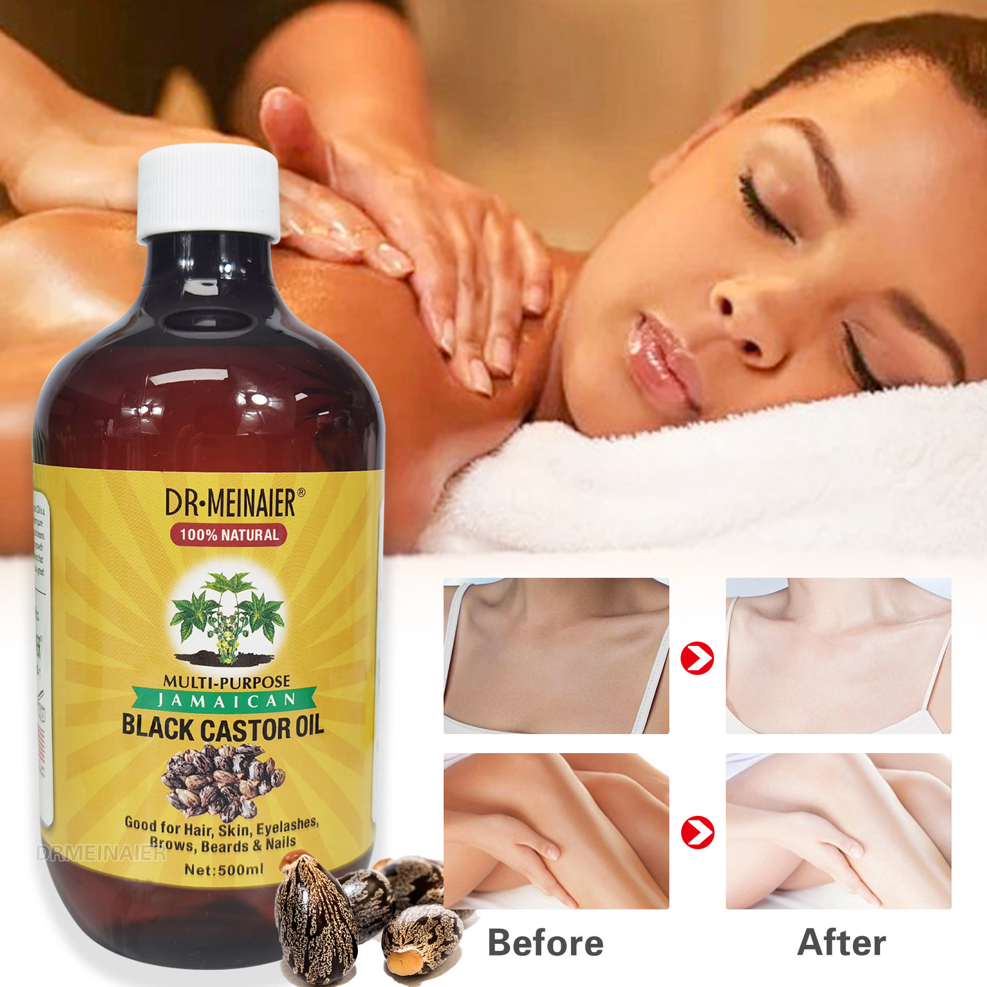 Cross-border exclusive supply of castor oil essential oil for facial, body, hair care, moisturizing and massage oil, natural plant oil for export 500ml full figure