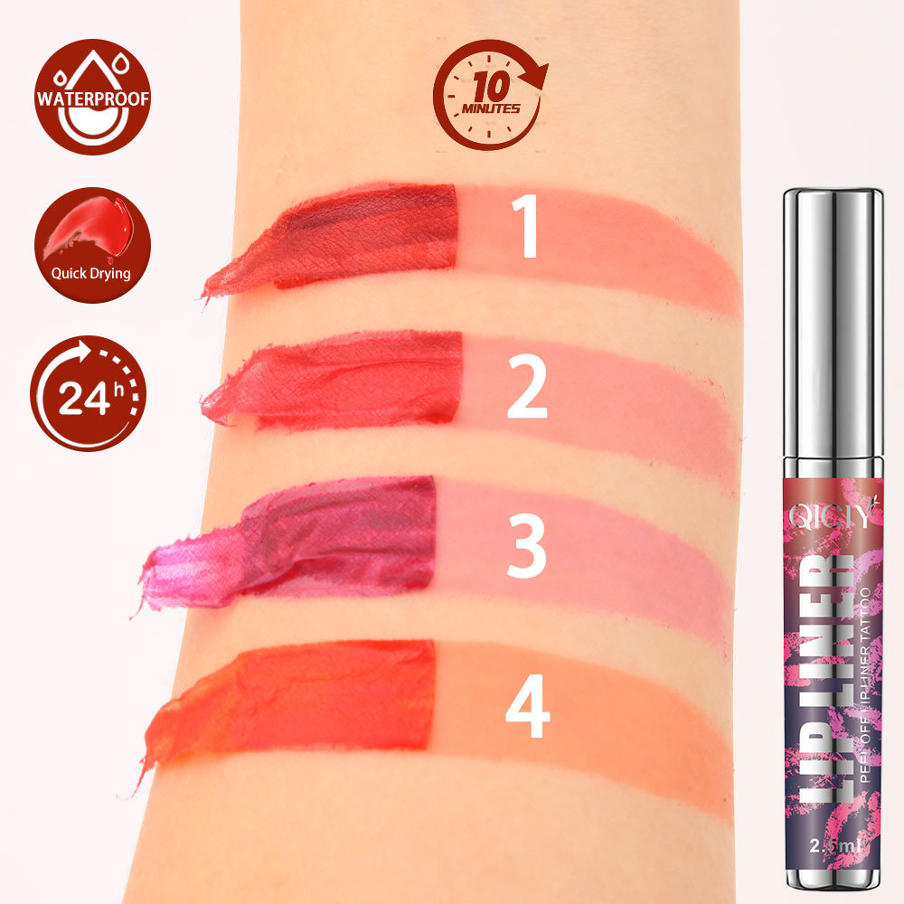 Cross-border exclusive QICIY+ 4-color peel-off lip line, one piece outlining a three-dimensional, full and long-lasting color, a bestseller on Amazon details Picture