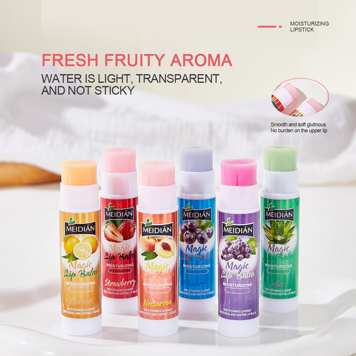MEIDIAN Cross-border exclusive Supply of best-selling lip balm 6-pack set, fruit-flavored moisturizing Lip balm wholesale factory details Picture