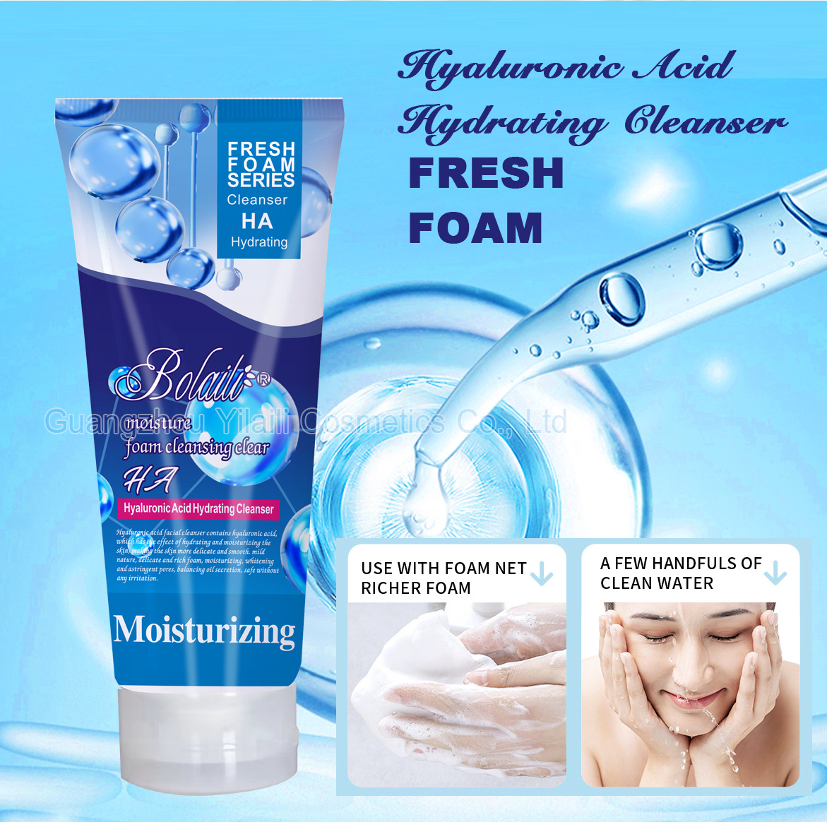 Cross-border soapberry foam Facial Cleanser and Hyaluronic Acid Facial Cleanser, Gentle and deep Cleansing, 200ml for export wholesale Application Scenario