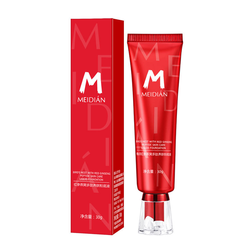 【 Cross-border Exclusive 】 Meidian Red Ginseng Bird's Nest Peptide Revitalizing Foundation, Concealer, Natural Fit, Waterproof Base BB Cream Item Picture