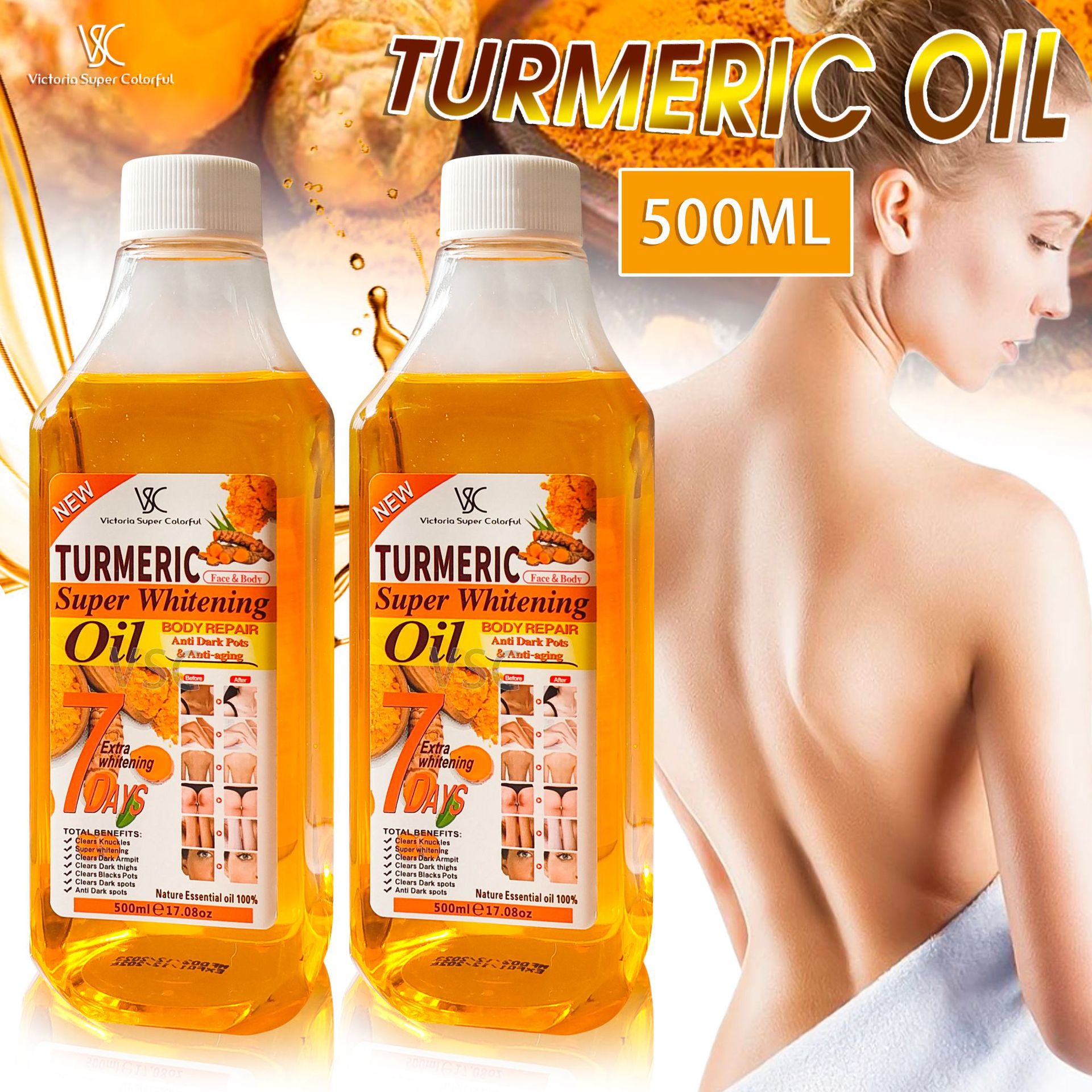 Cross-border turmeric essential Oil Facial and Body Brightening and Moisturizing Essential Oil Firming and Darkening Moisturizing Massage Oil Softening Argan Glycerin full figure