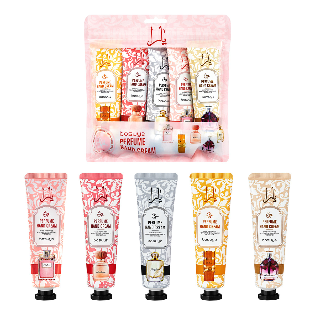 Bosuya's new perfume hand cream set, 5-bottle bagged hand cream wholesale, Amazon bestseller Item Picture