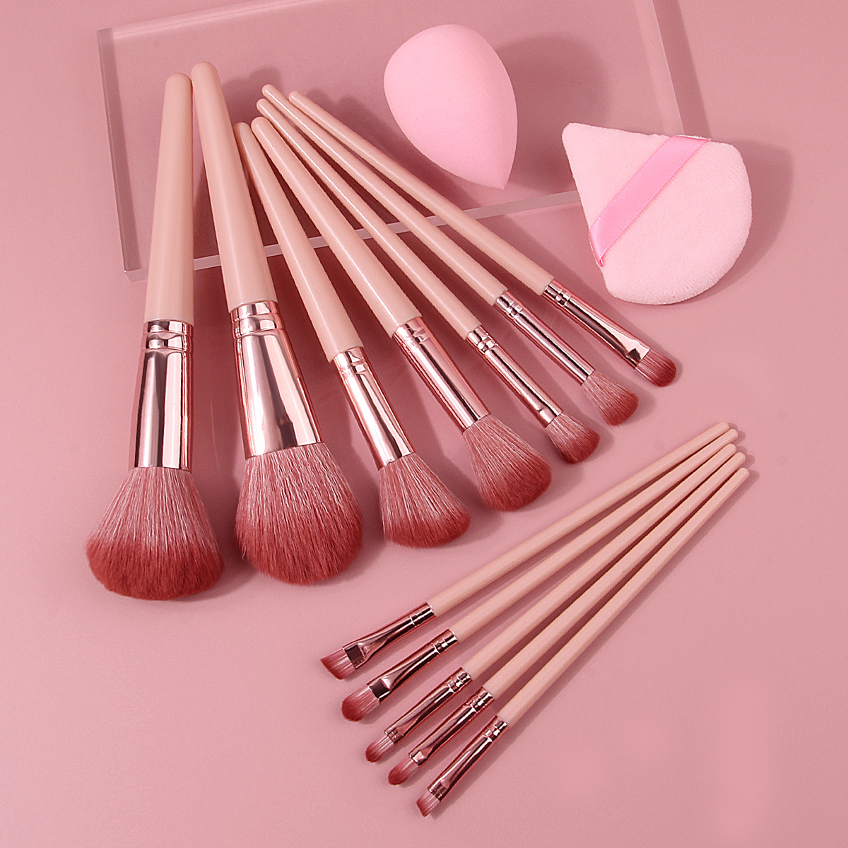 12-piece soft-bristled makeup brush set, loose brush, blush brush, soft dry and wet dual-purpose triangular powder puff, sponge egg combination full figure