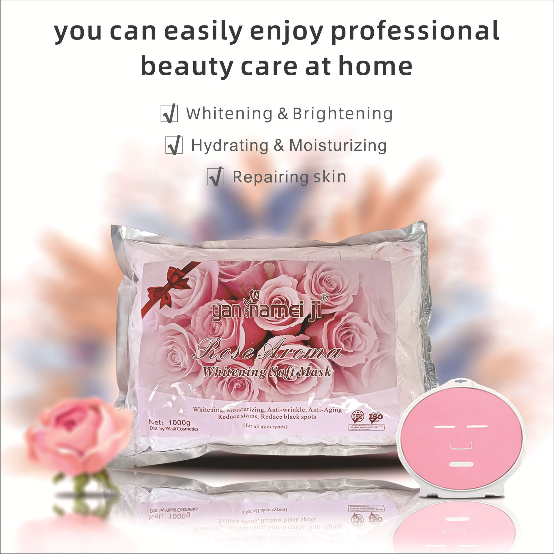 Cross-border mask powder beauty salon line skin care rose soft mask powder moisturizing and nourishing skin mask powder wholesale 1000L full figure