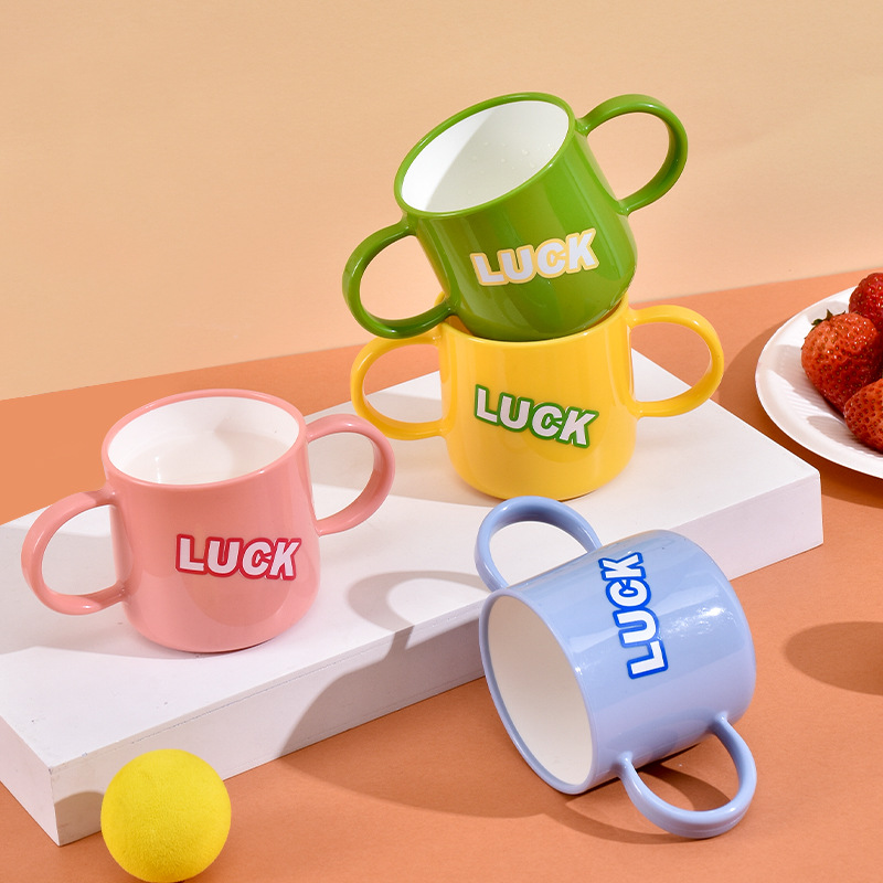 G28-GH-2588 Children's double-handled cup, new household food-grade large-diameter water cup, open and easy to clean, open cup for learning to drink Item Picture
