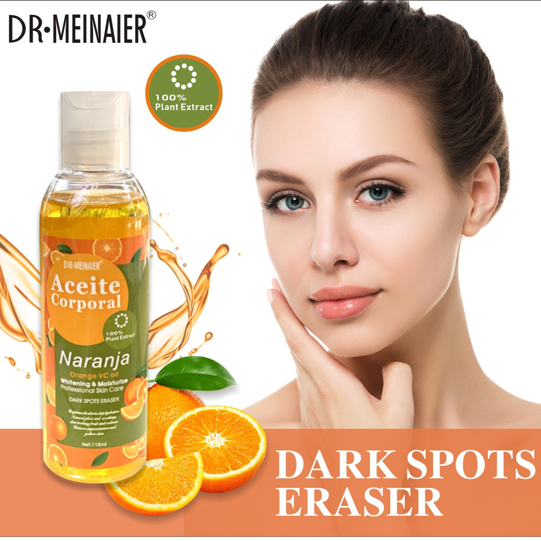 Cross-border Fresh Orange Vitamin C essential Oil 118ml, skin care body massage and manipulation oil, base oil, VC oil, wholesale for foreign trade Specification drawing