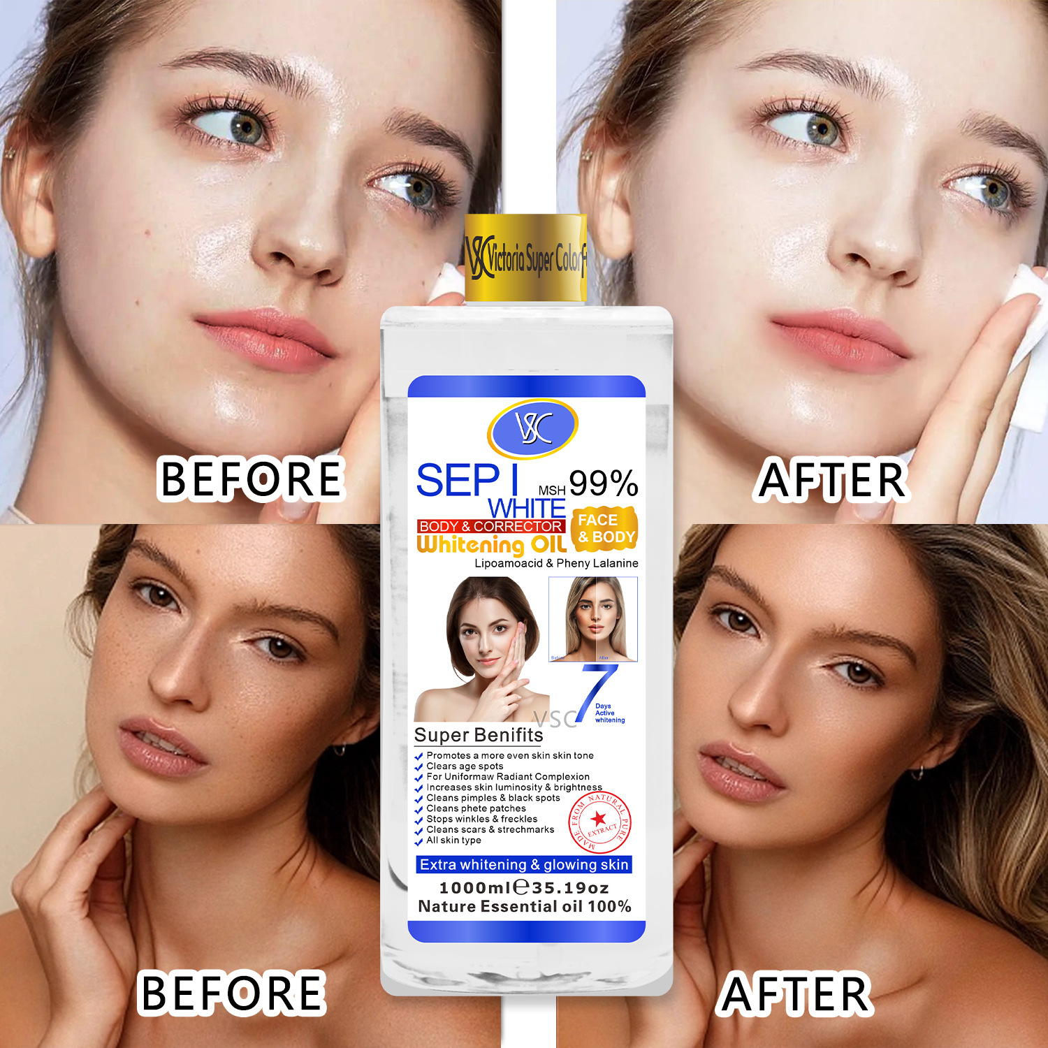 Cross-border foreign trade Turmeric essential Oil Body and Face Moisturizing and Blackening Rose Essential Oil Heating Massage Oil 1000ml Specification drawing