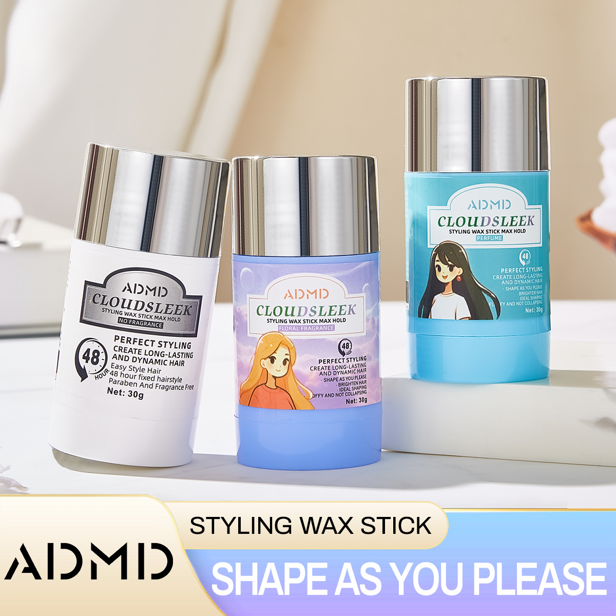 Cross-border exclusive ADMD solid hair wax sticks, hair clipping sticks, styling hair clipping cream, matte long-lasting styling hair wax sticks full figure