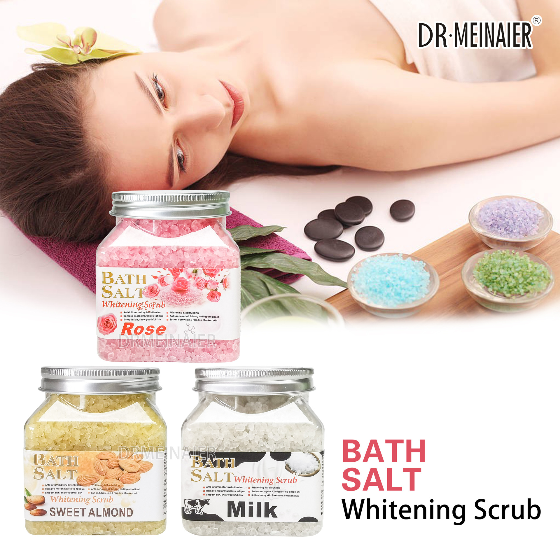Cross-border SPA, aromatic crystal salt, coarse grain foot bath scrub, exfoliating chicken skin, bath cleaning, coarse salt for export full figure