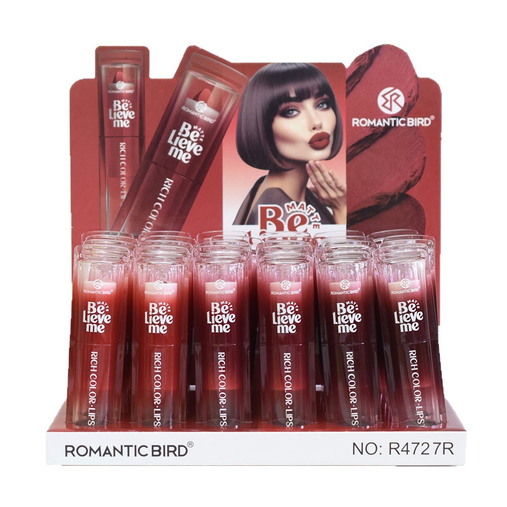 R4727R Bright Red, Deep Red, Dark Red, matte Lipstick, Long tube Lipstick ROMANTIC BIRD three-color mixed new style Item Picture