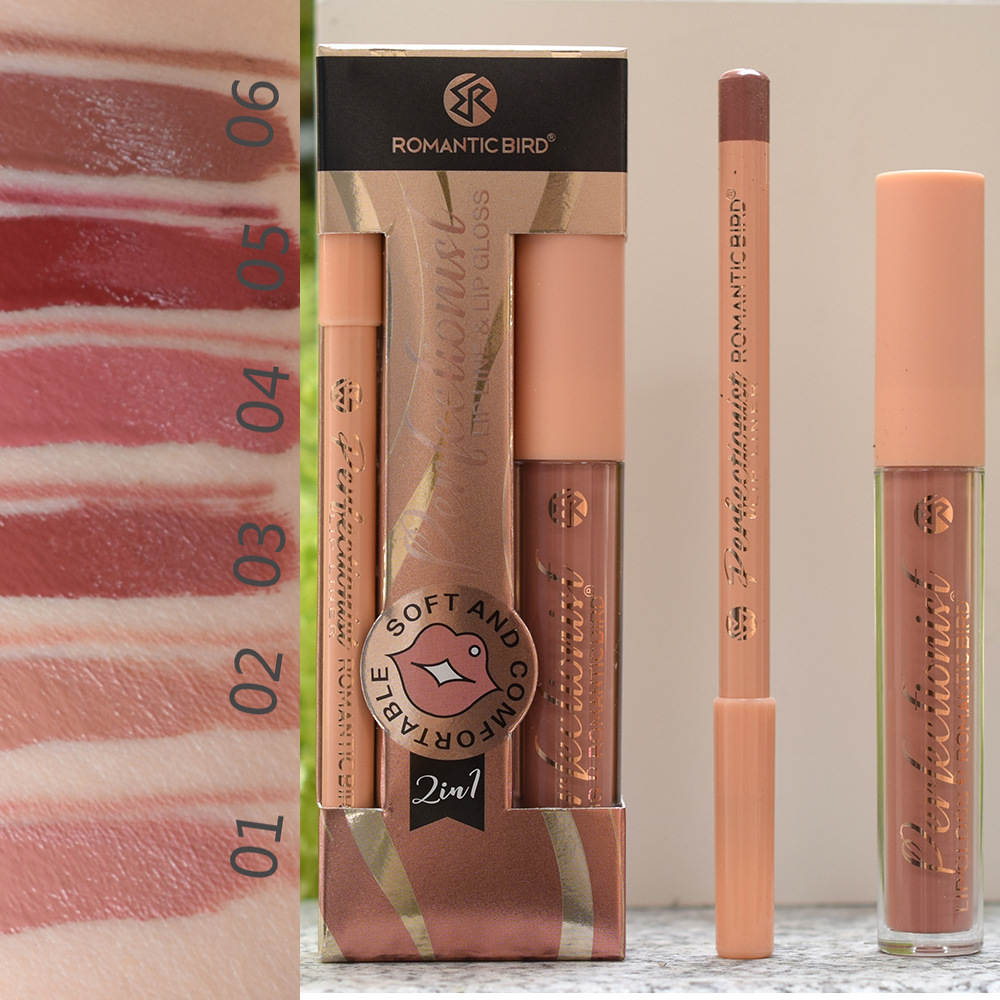 Only export [ROMANTIC BIRD] RB304 matte lip gloss, lip gloss and lip liner pen two-in-one new style full figure