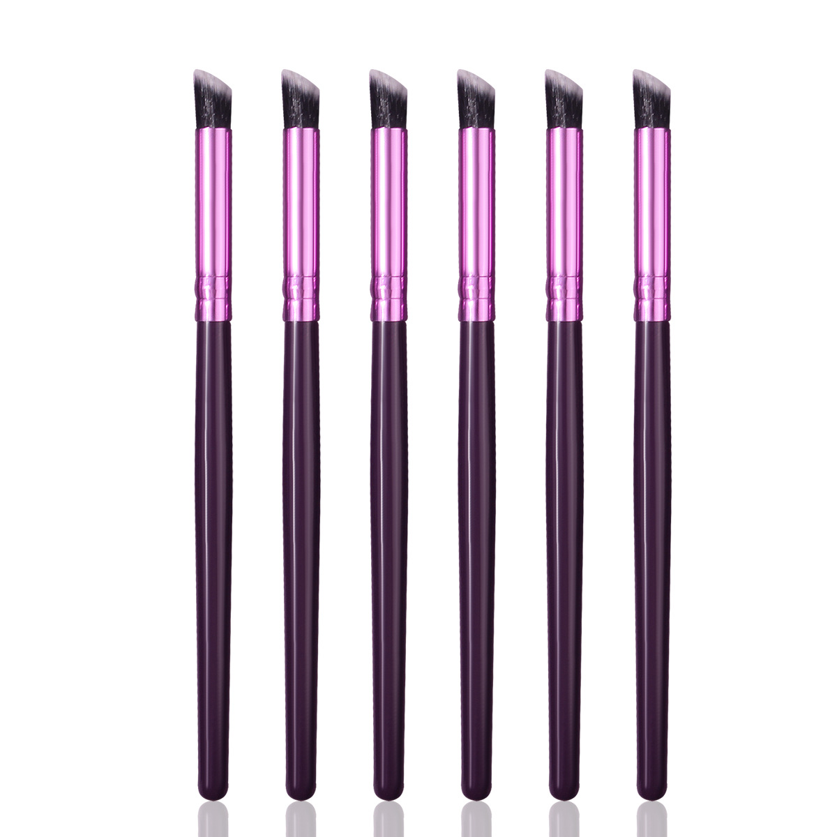 Purple wooden-handled eyeshadow brush, soft bristle concealer brush, angled eye smudging brush, highlight brush, beauty tools in stock for wholesale Item Picture