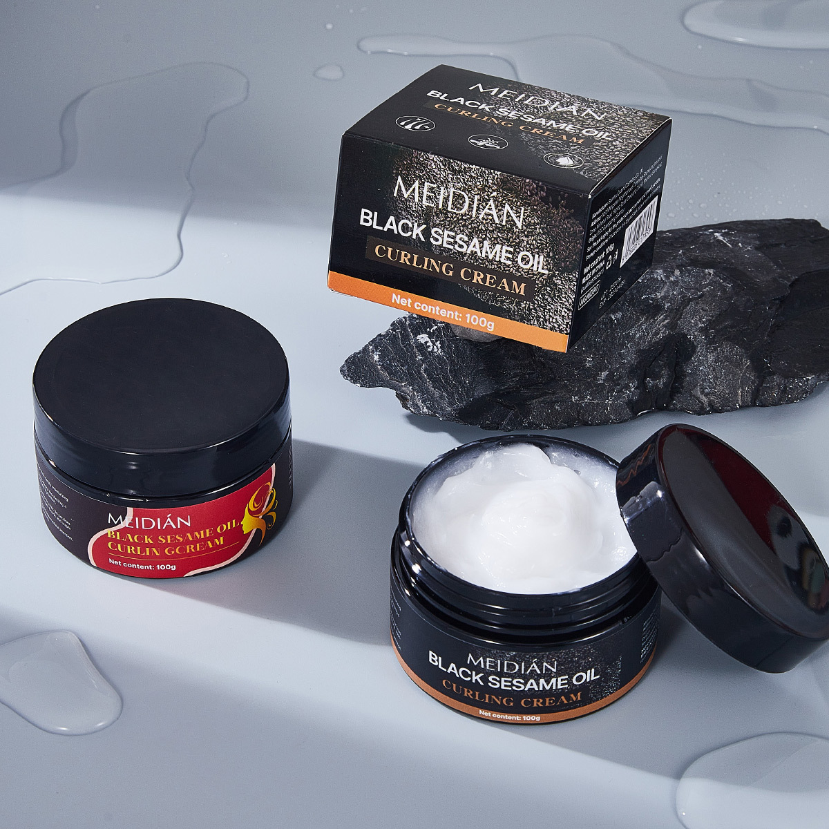 Cross-border exclusive supply of Meidian Black Sesame Oil Hair Curling Cream Water Moisturizing Hair Mask Moisturizing, hydrating, softening Dry and frizzy hair Conditioner Specification drawing