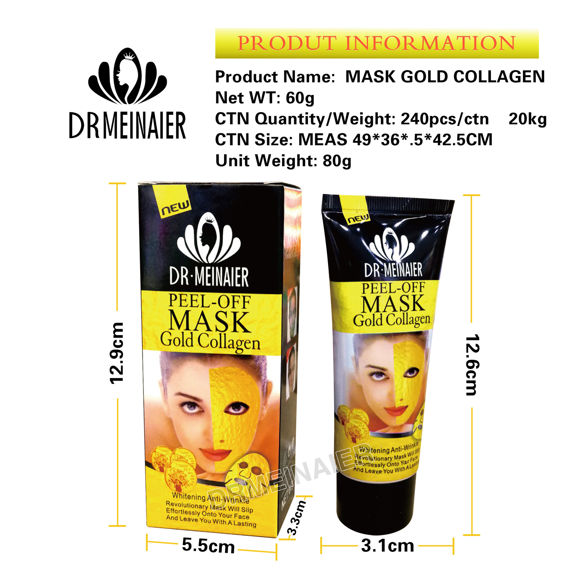 Meinair English Version MASK Gold Mask Bone Collagen Firming and Hydrating Tear-off Nasal Mask Wholesale 60G for export Item Picture
