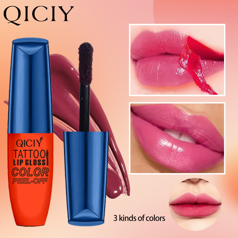 Cross-border QICIY+ 3-color peel-off lip gloss set, non-fading and non-sticking cup peel-off lipstick lip gloss FDA wholesale full figure